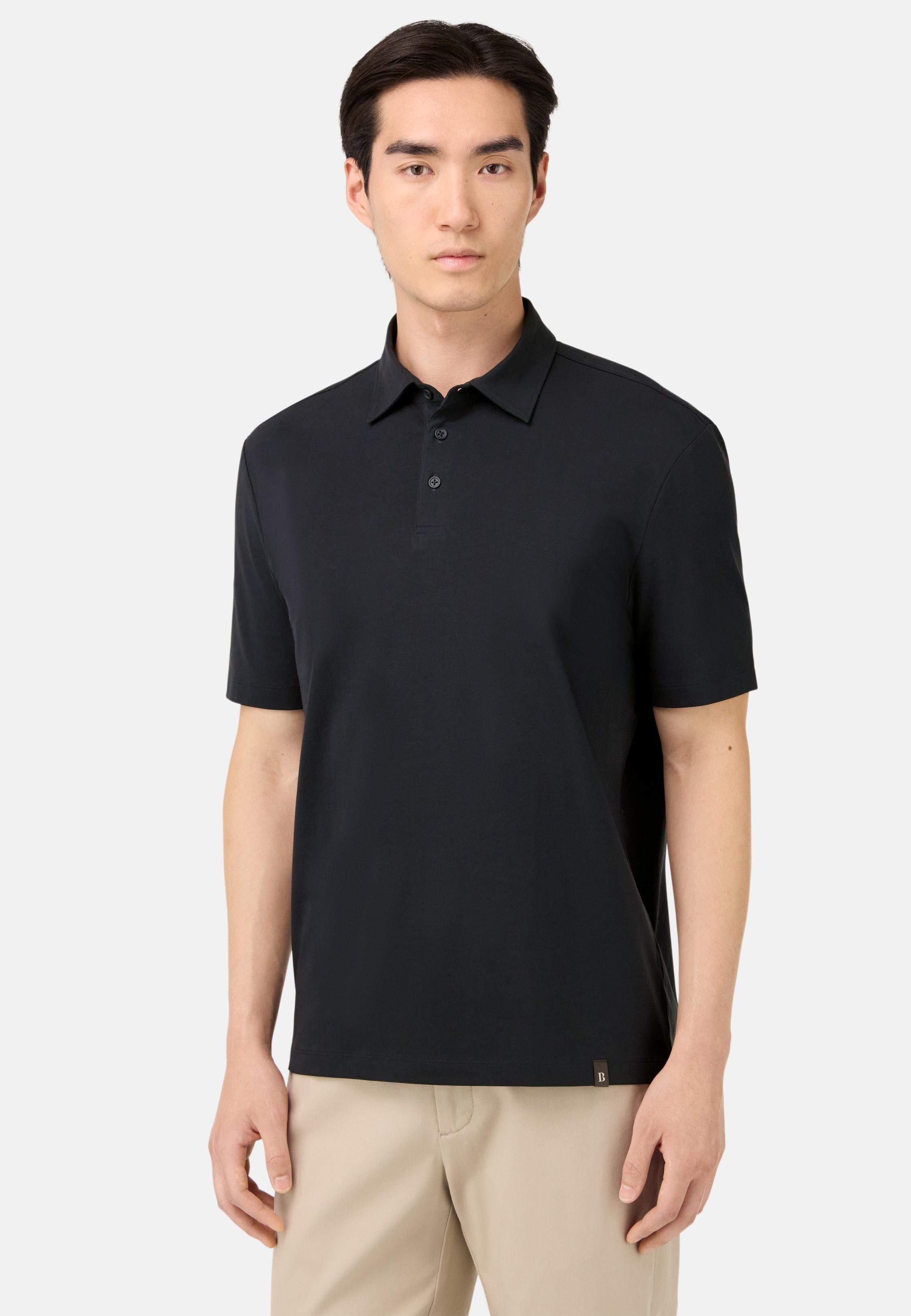 Polo Shirt In Stretch Supima Cotton Black, Charcoal, medium