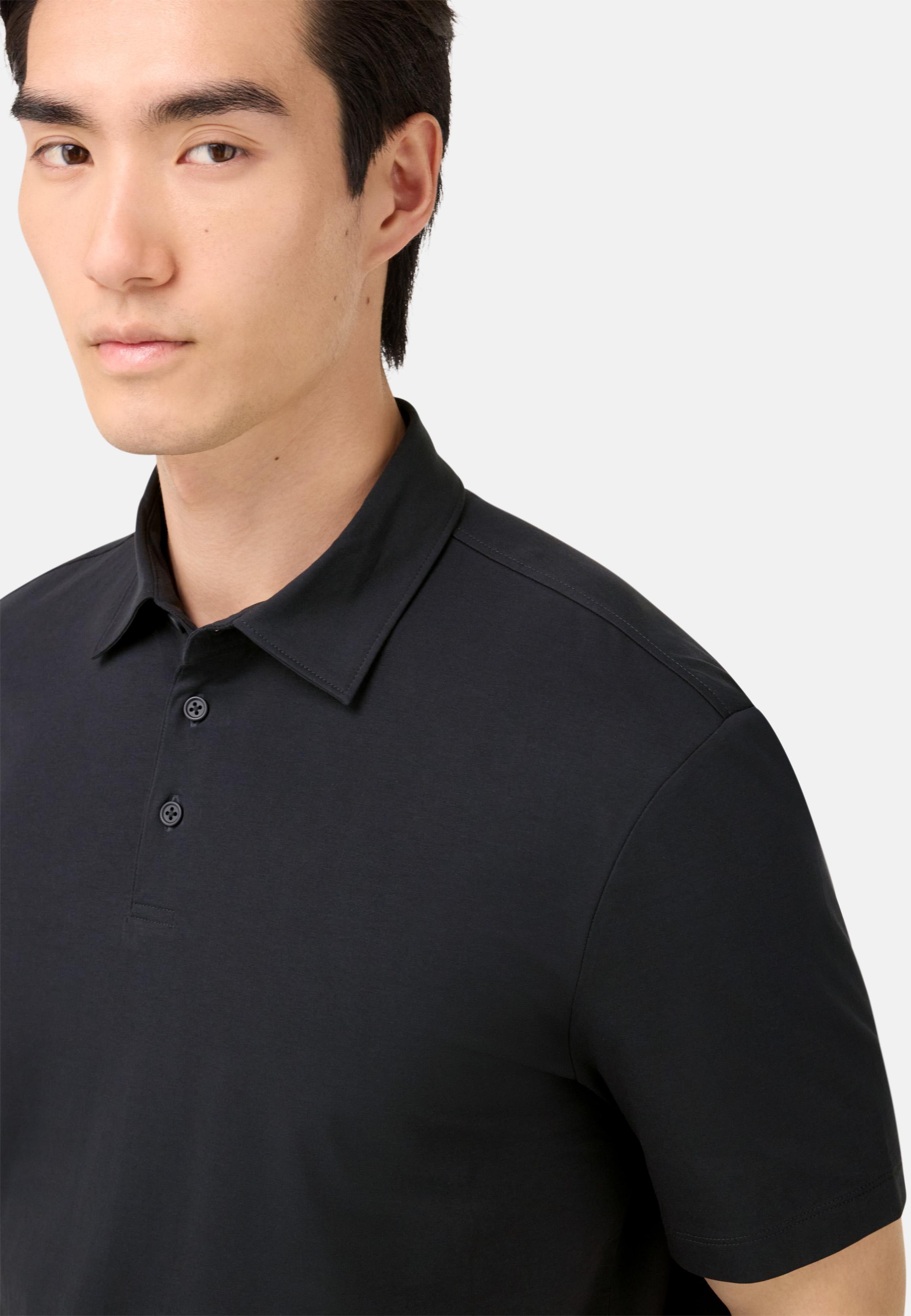Polo Shirt In Stretch Supima Cotton Black, Charcoal, medium