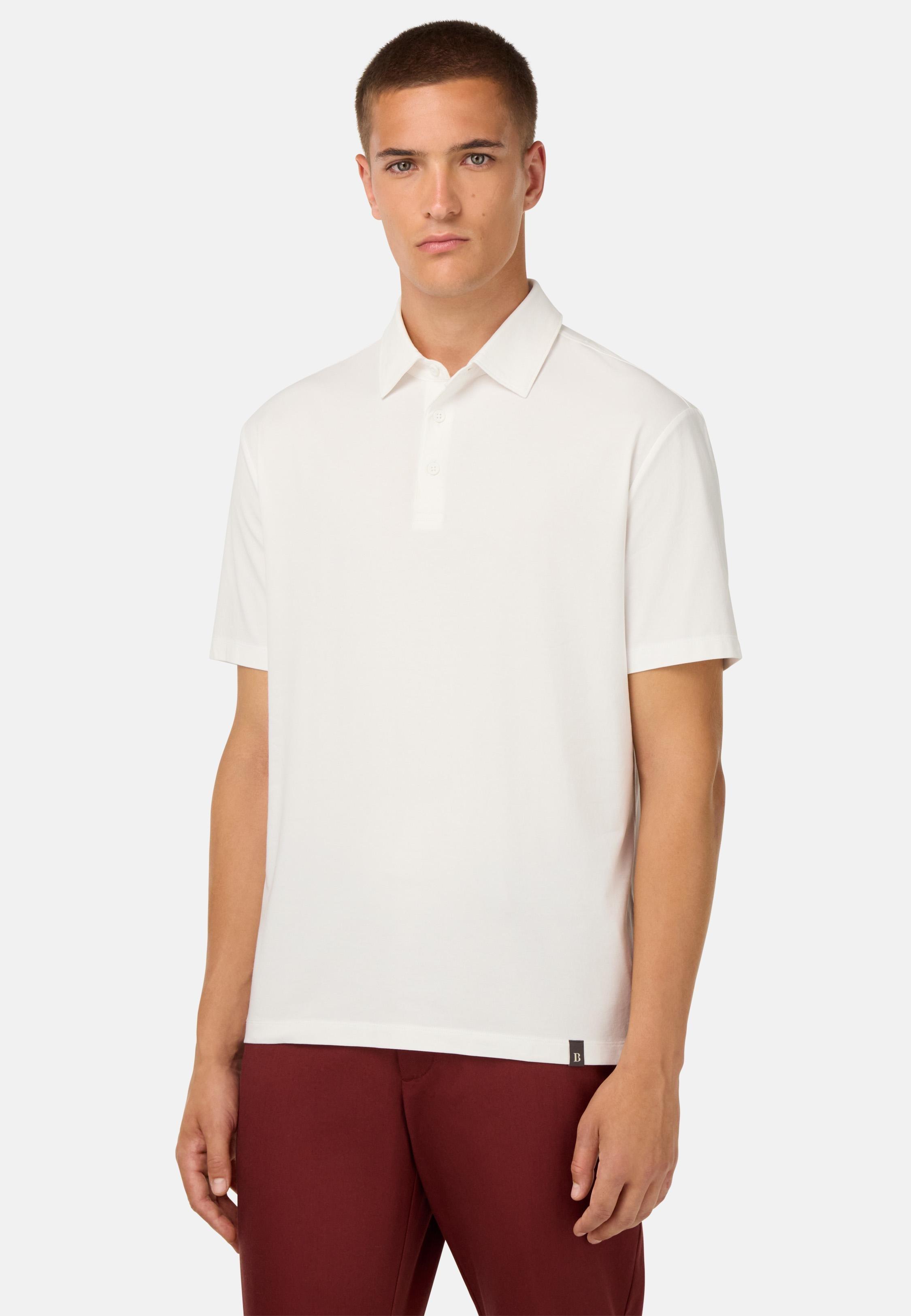 Polo Shirt In Stretch Supima Cotton White, White, medium