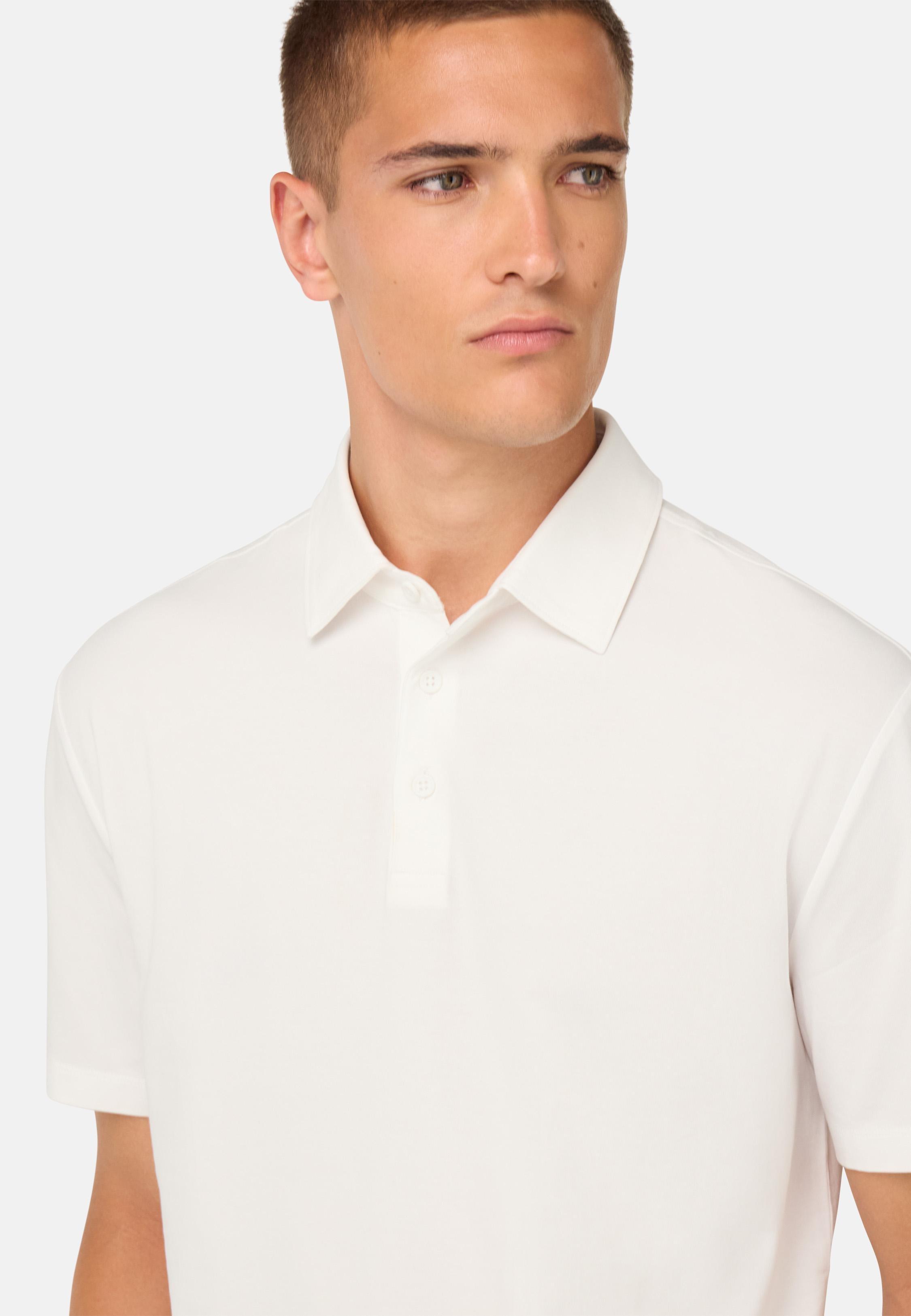 Polo Shirt In Stretch Supima Cotton White, White, medium