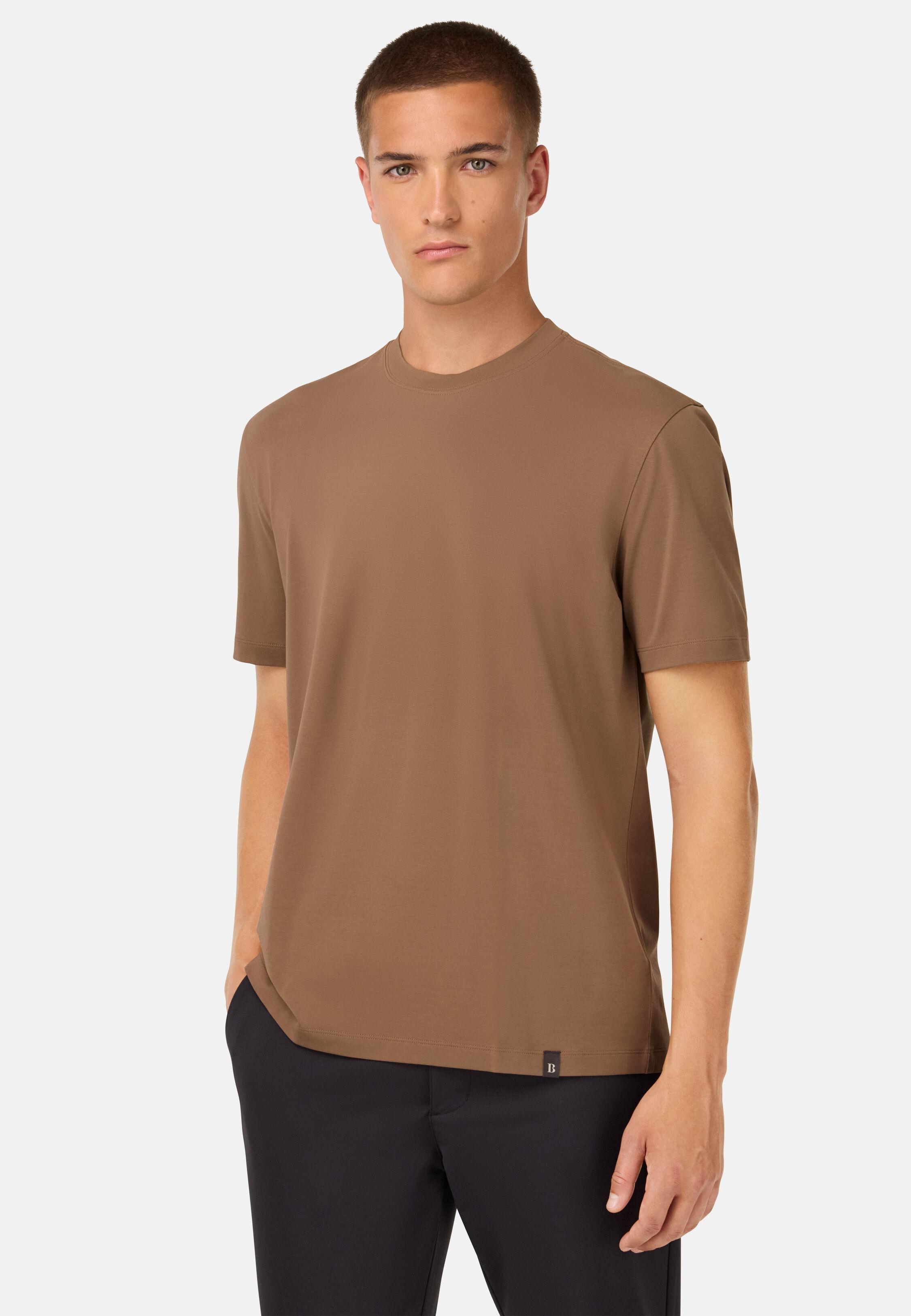 T-Shirt In Stretch Supima Cotton Brown, Brown, medium