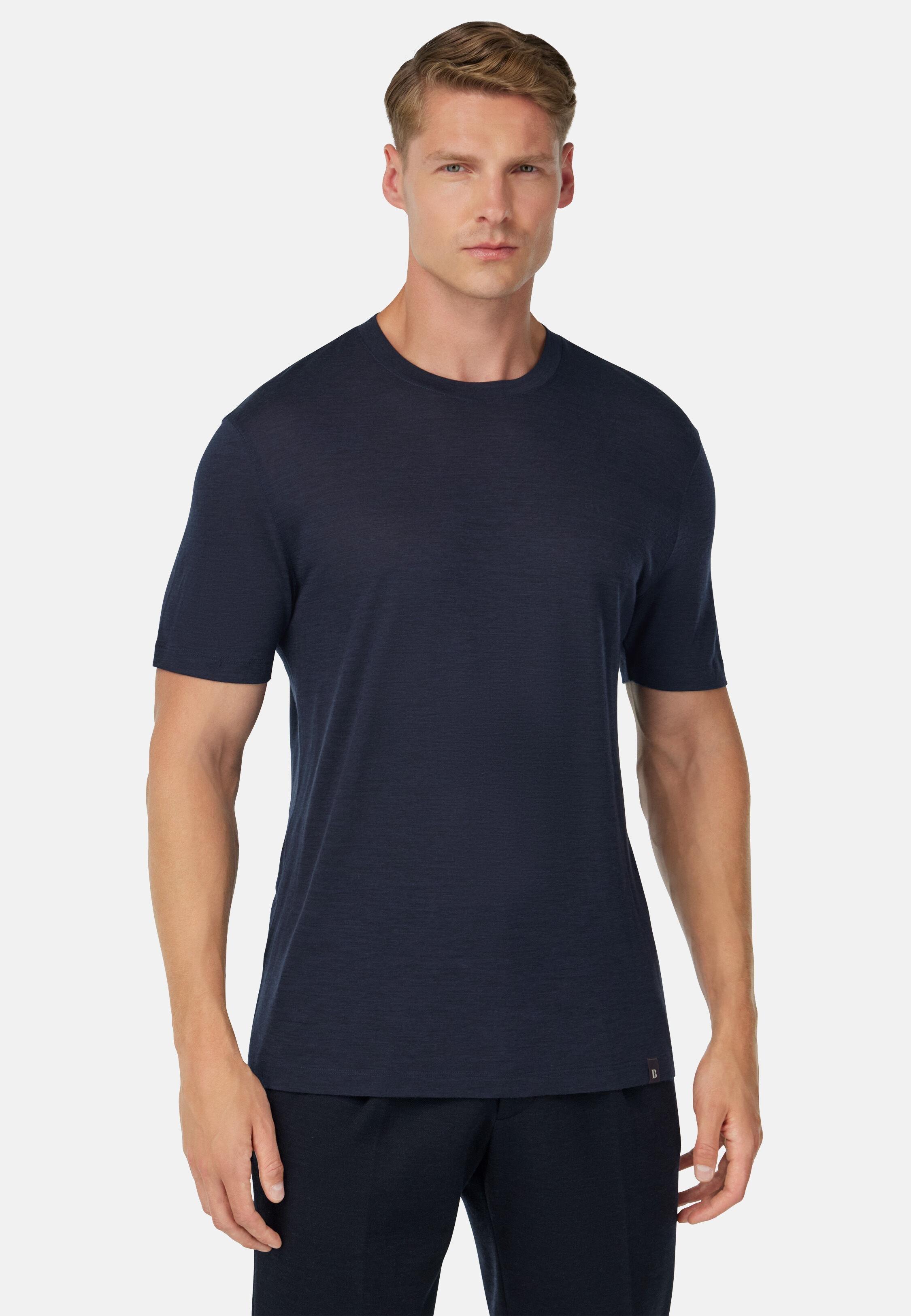 تيشيرت من مزيج الصوف والتينسيل، أزرق, 3901_NAVY, medium