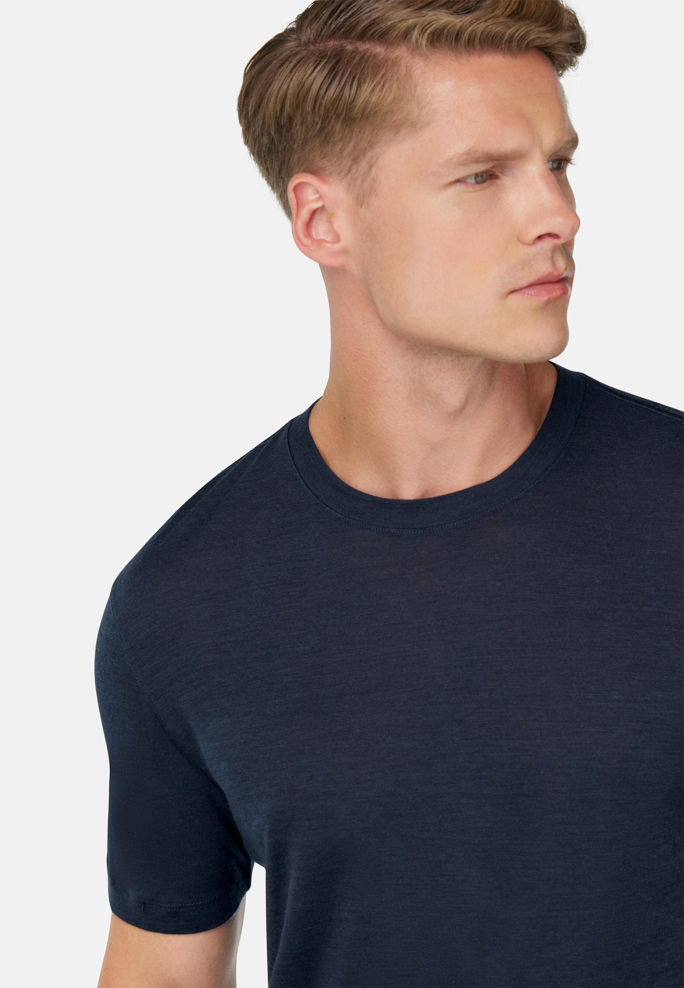 تيشيرت من مزيج الصوف والتينسيل، أزرق, 3901_NAVY, medium