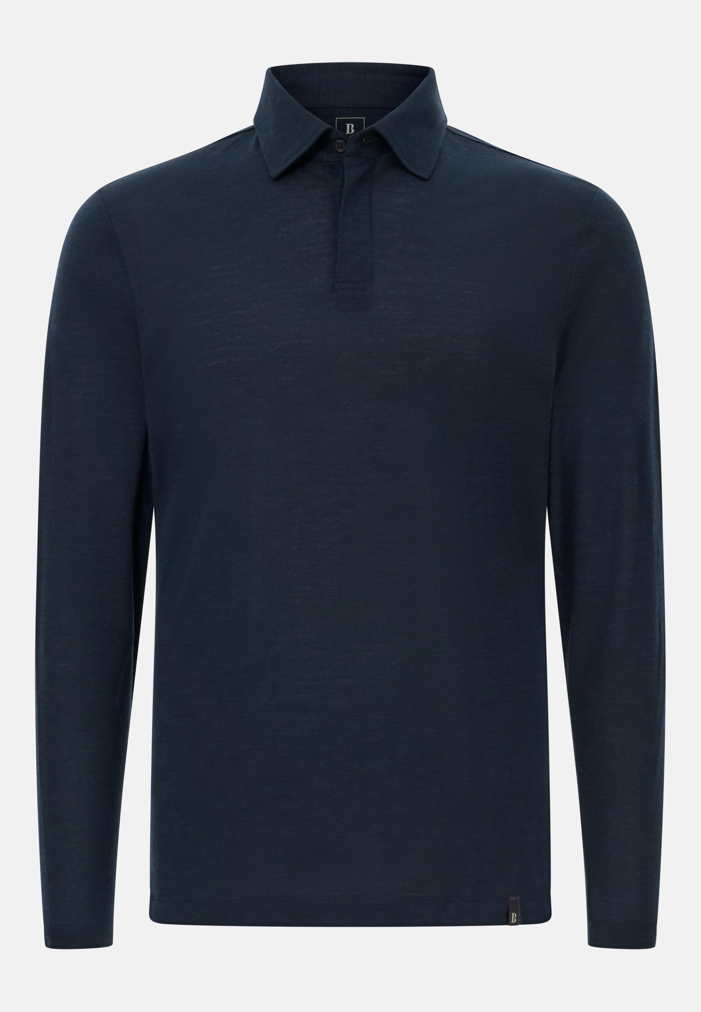 BLUE Polo Shirt in a Blend of Wool and Tencel, Navy blue, medium