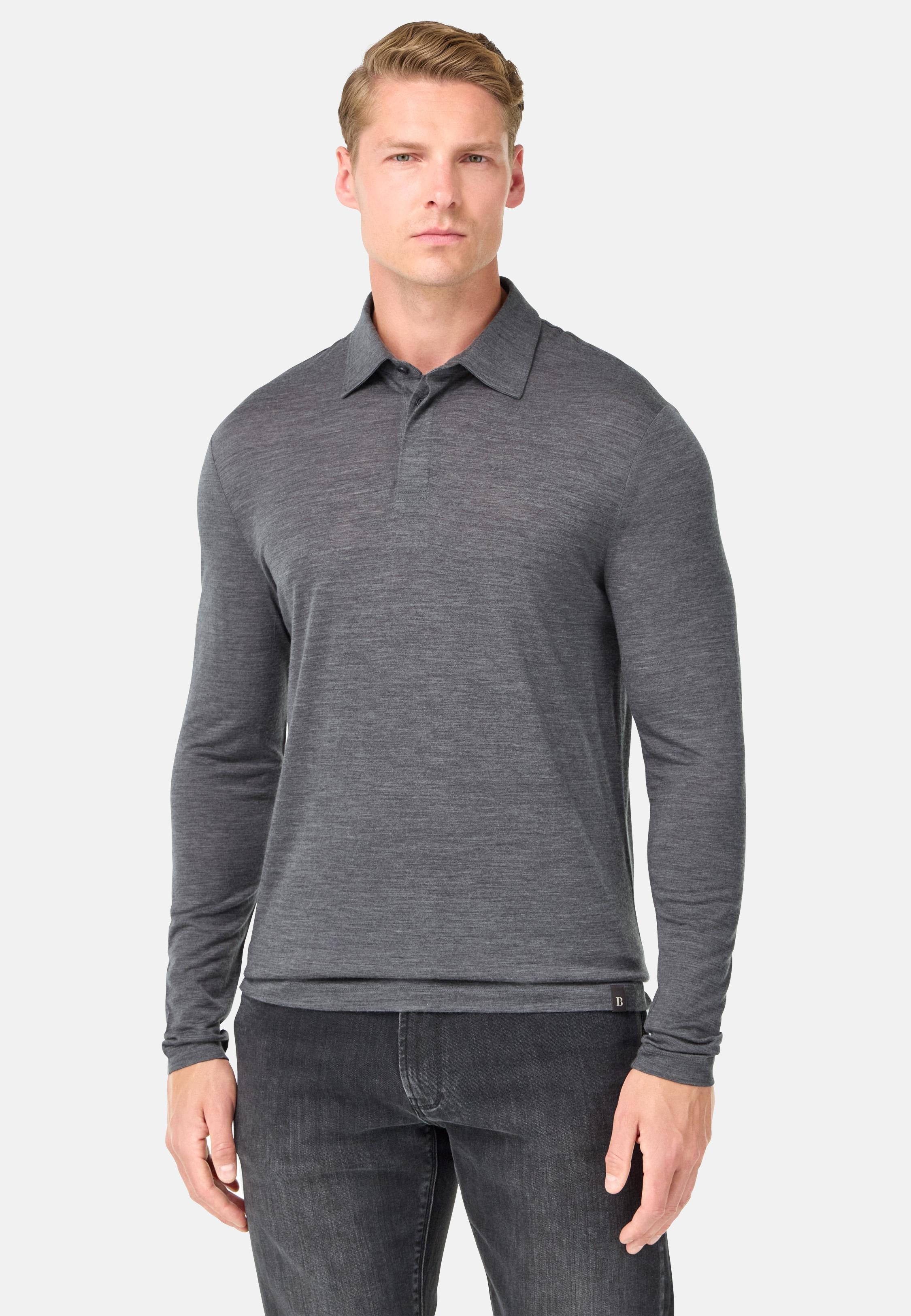 Polo Shirt in a Blend of Wool and Tencel Grey, Grey, medium