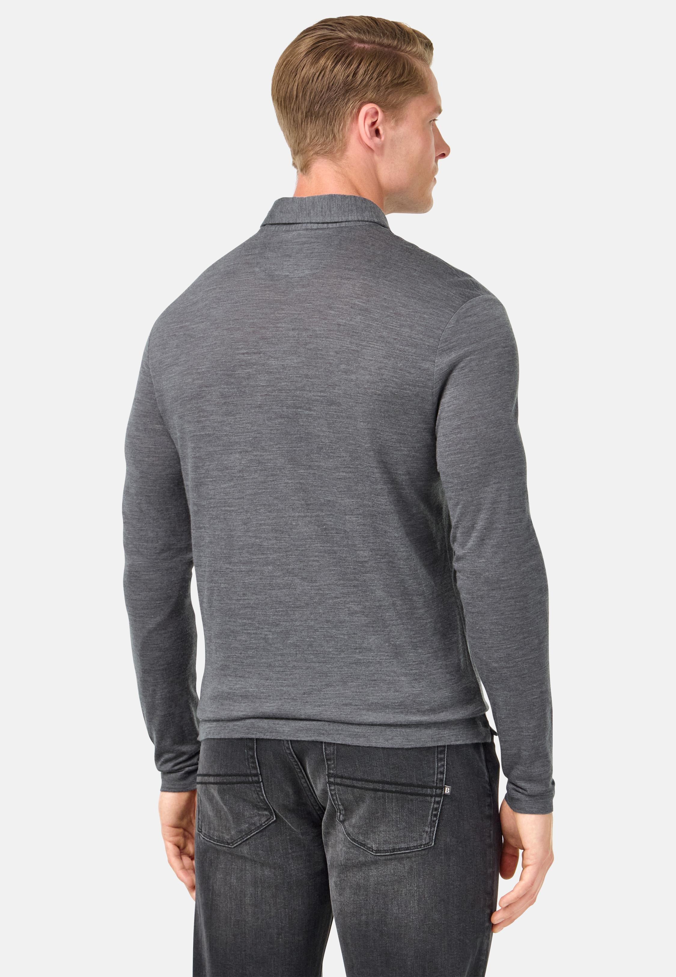 Polo Shirt in a Blend of Wool and Tencel Grey, Grey, medium