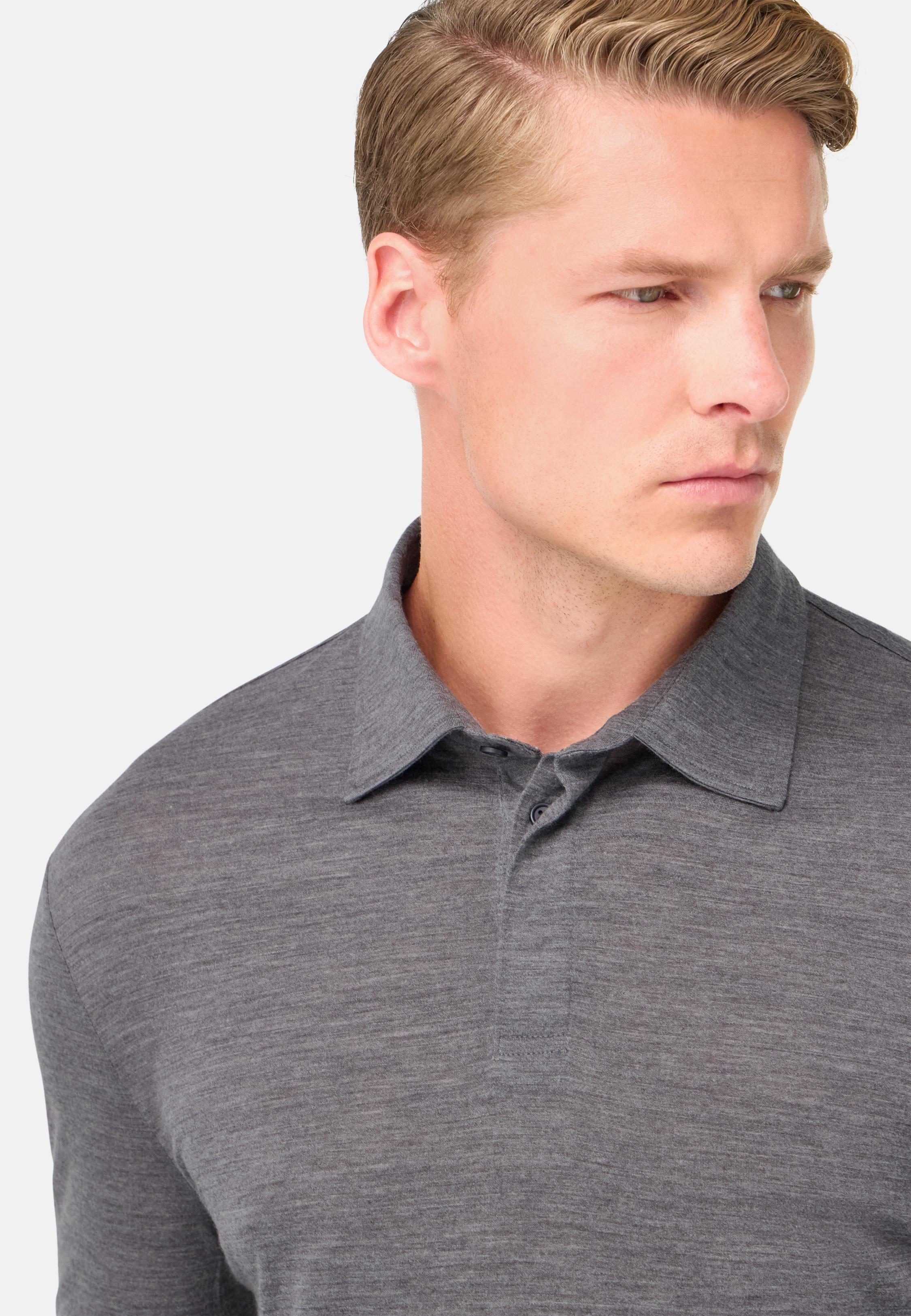 Polo Shirt in a Blend of Wool and Tencel Grey, Grey, medium