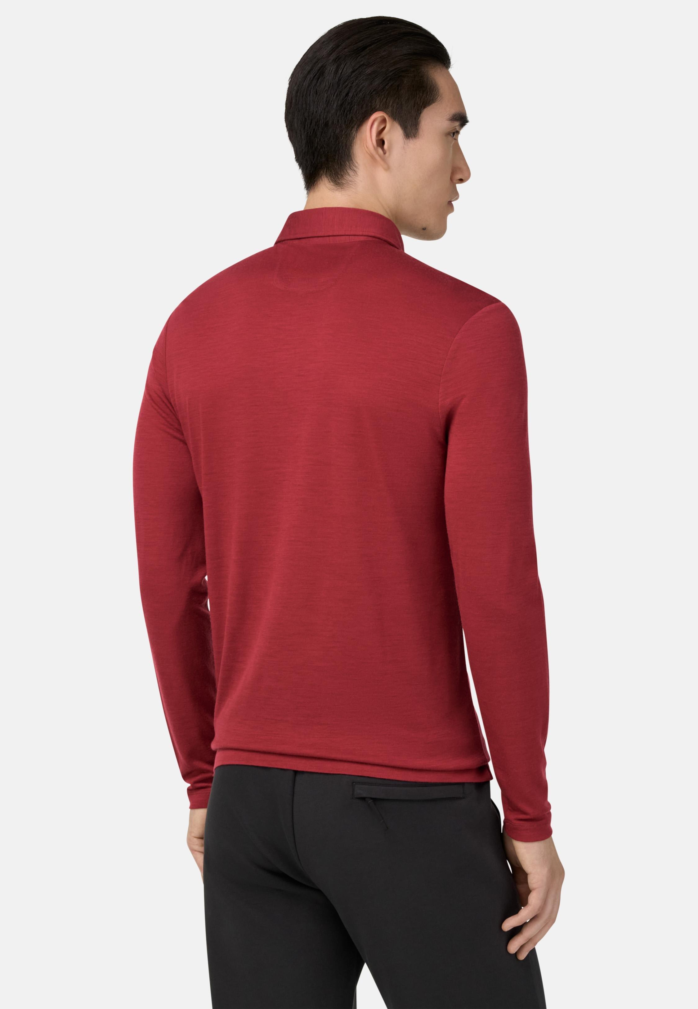RED Polo Shirt in a Blend of Wool and Tencel, Burgundy, large image number 1