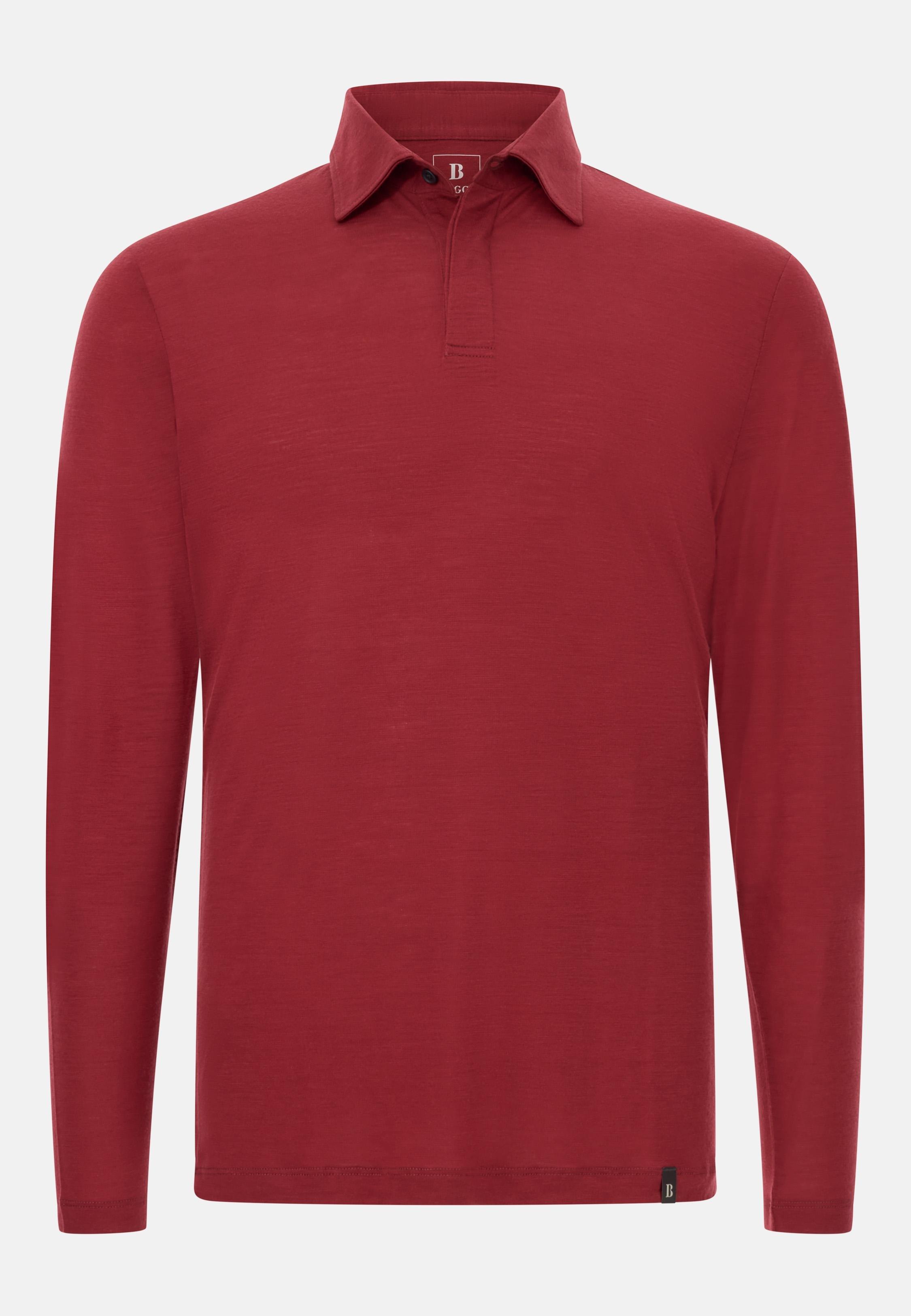 RED Polo Shirt in a Blend of Wool and Tencel, Burgundy, large image number 2