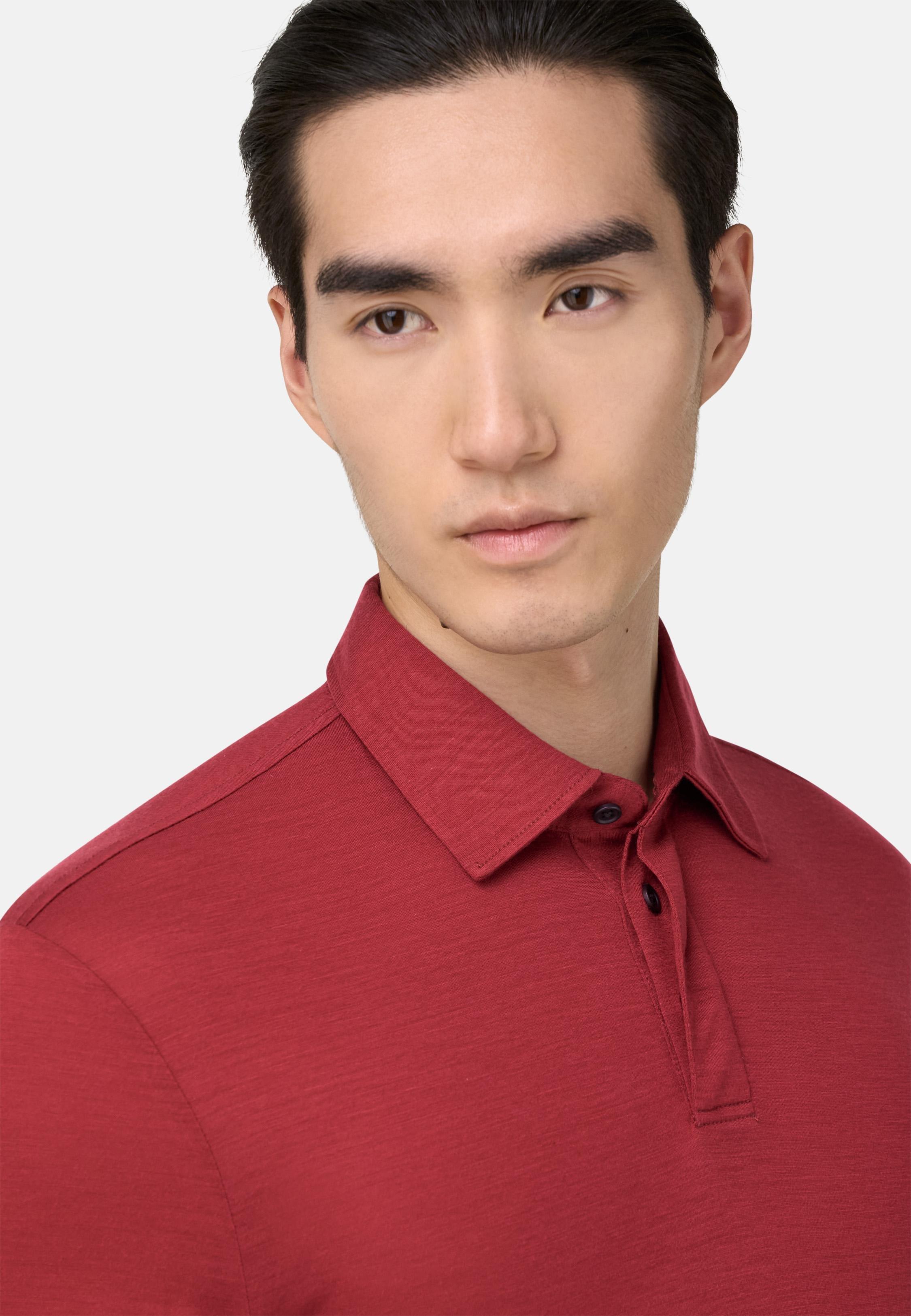 RED Polo Shirt in a Blend of Wool and Tencel, Burgundy, large image number 3