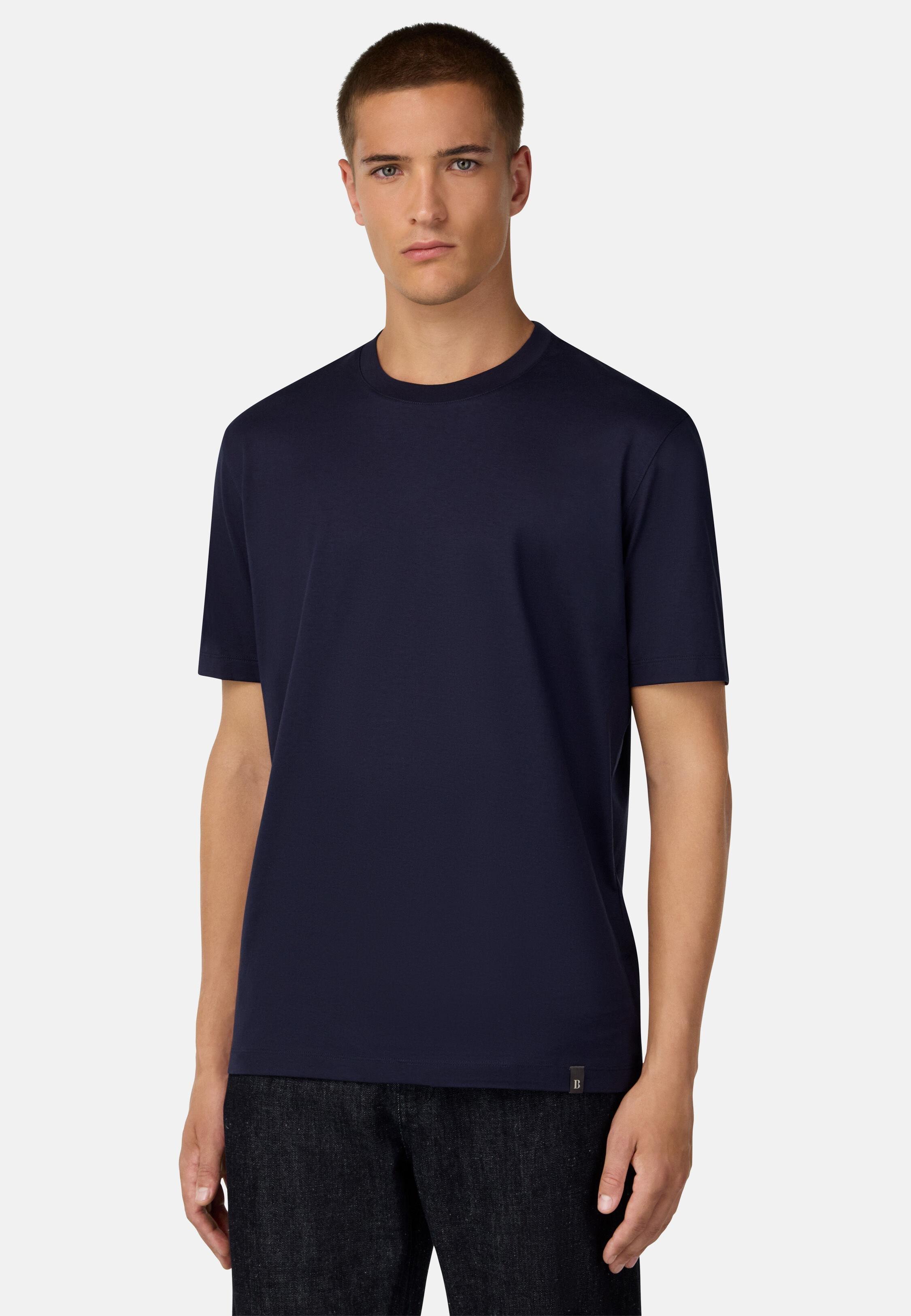 Cotton and Silk T-Shirt Blue, Navy blue, medium
