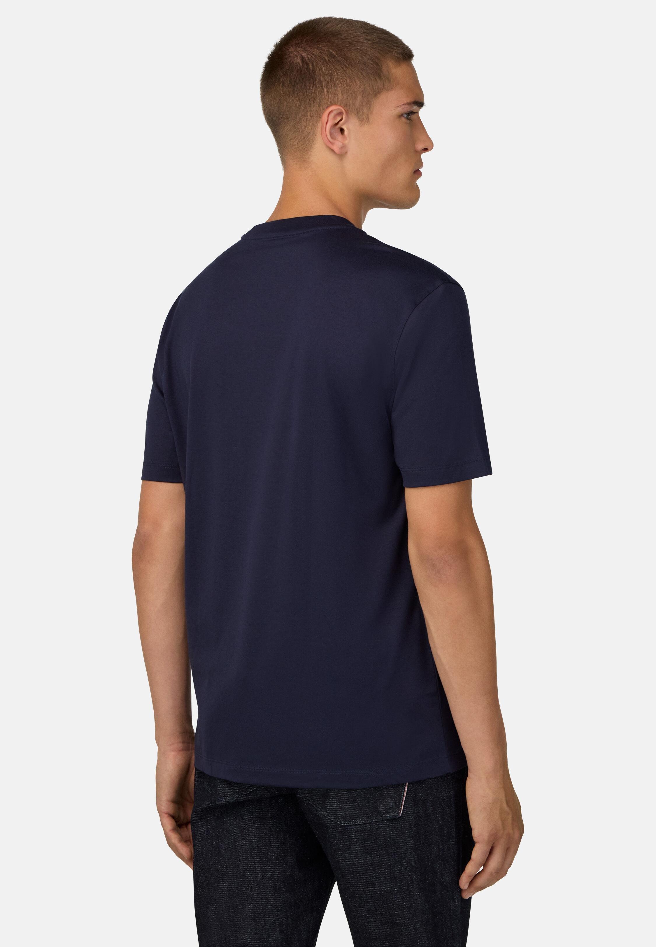 Cotton and Silk T-Shirt Blue, Navy blue, medium