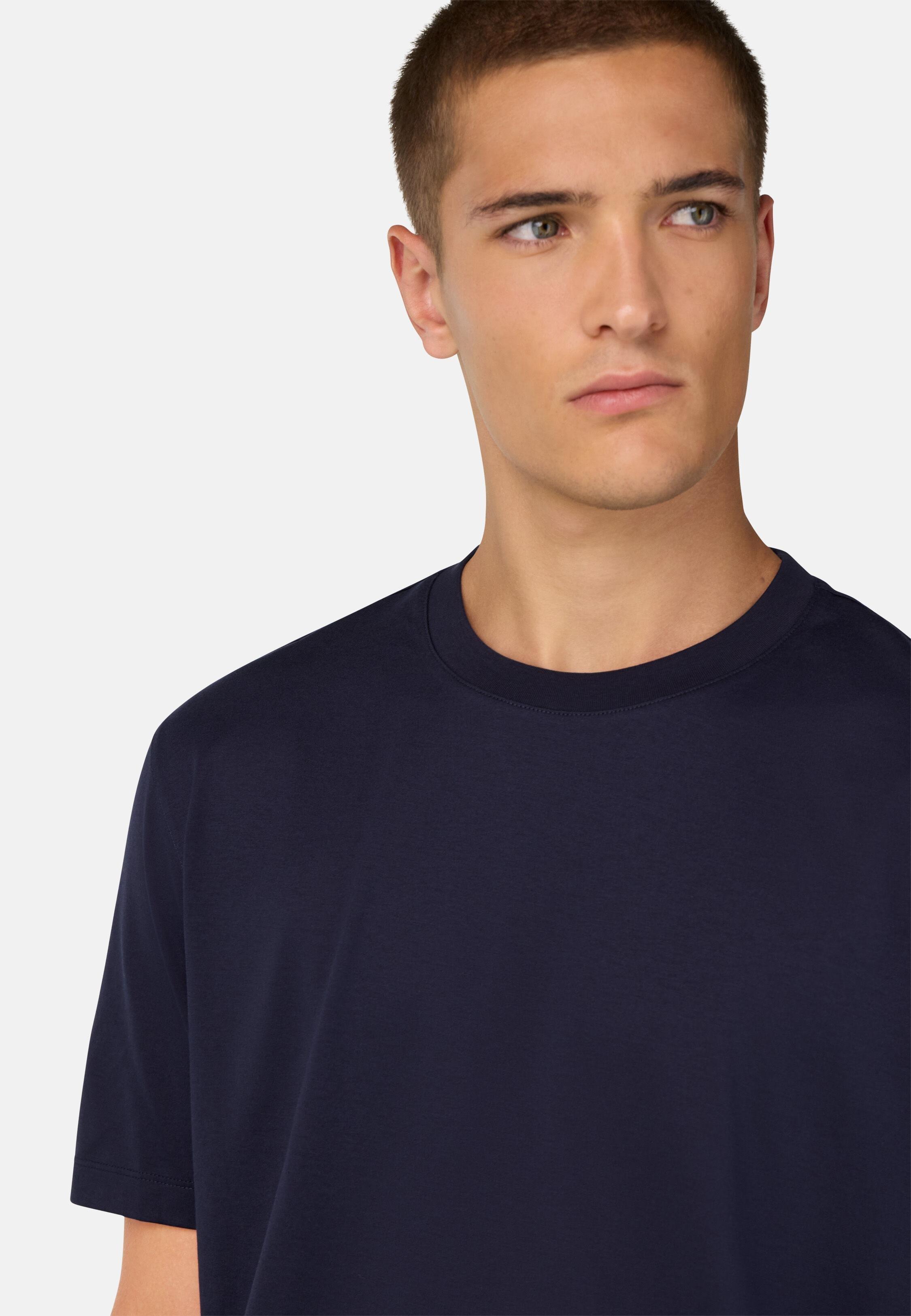 Cotton and Silk T-Shirt Blue, Navy blue, medium