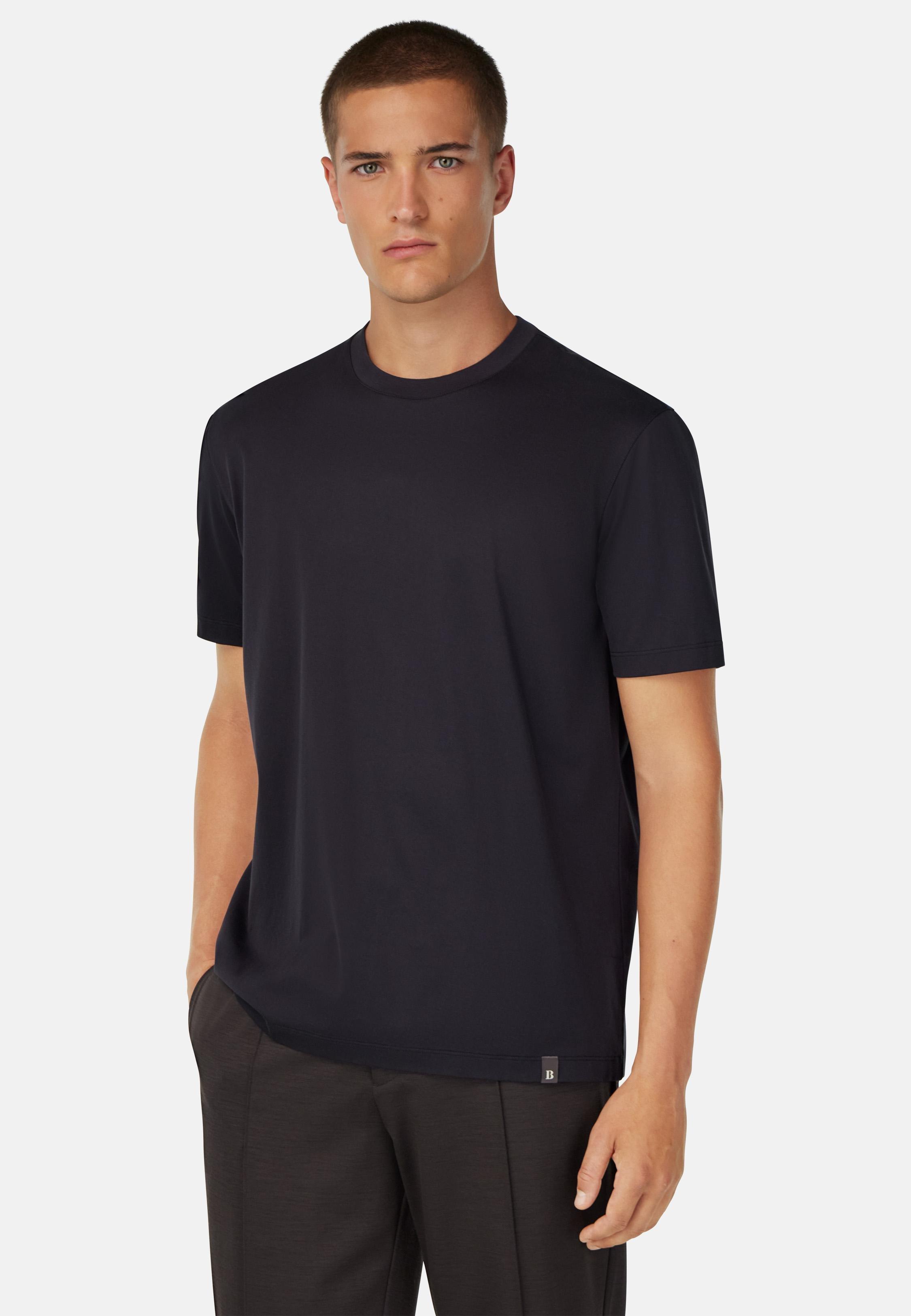 BLACK Cotton and Silk T-Shirt, , large image number 0