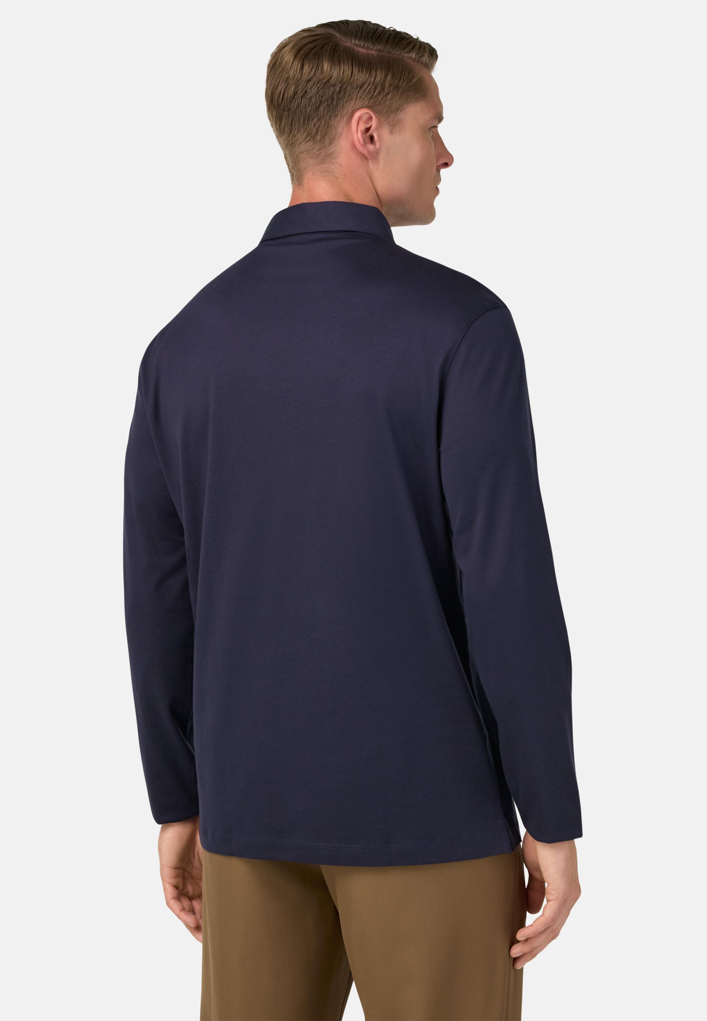 BLUE Cotton and Silk Blend Polo Shirt, Navy blue, medium