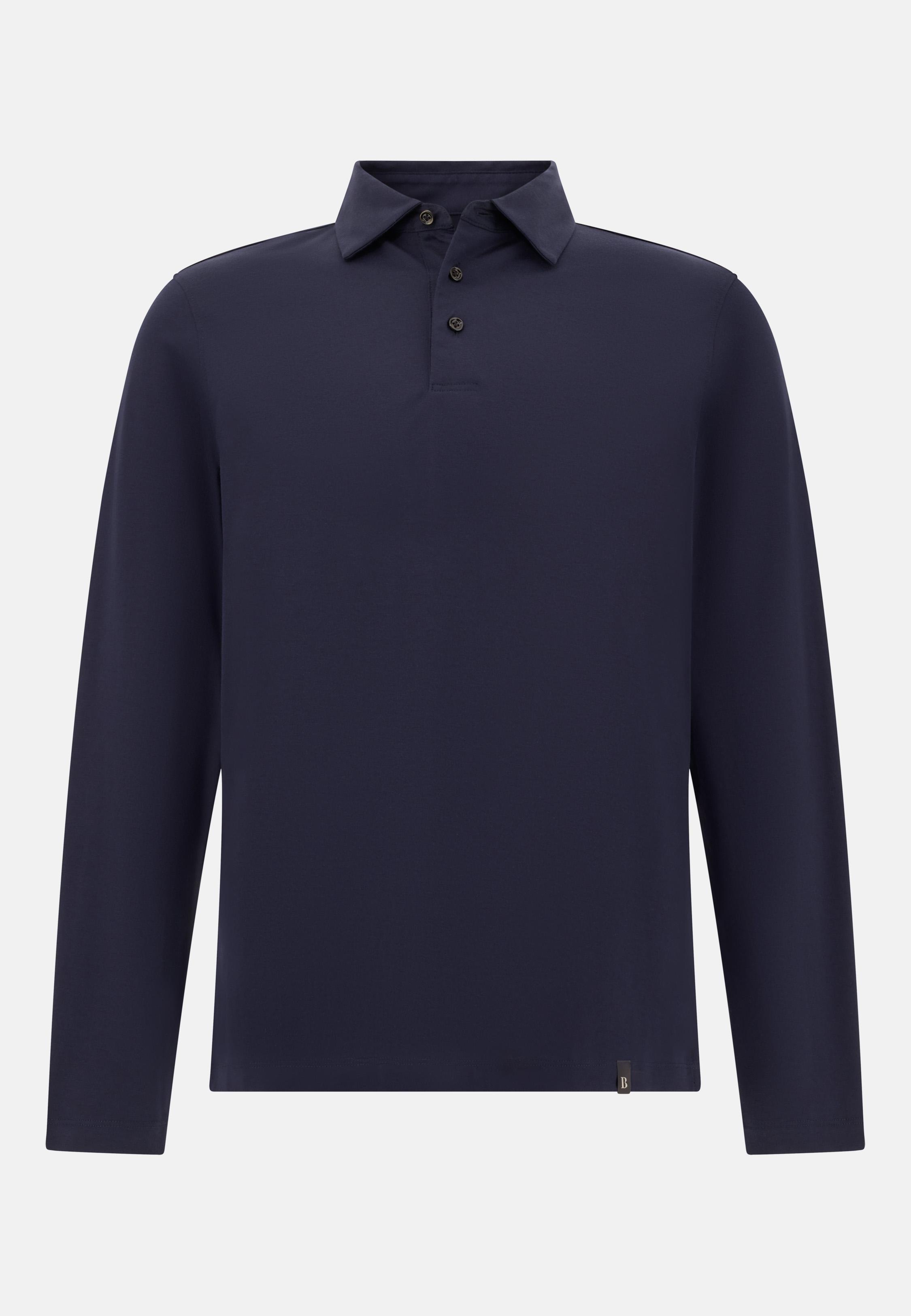 BLUE Cotton and Silk Blend Polo Shirt, Navy blue, large image number 3
