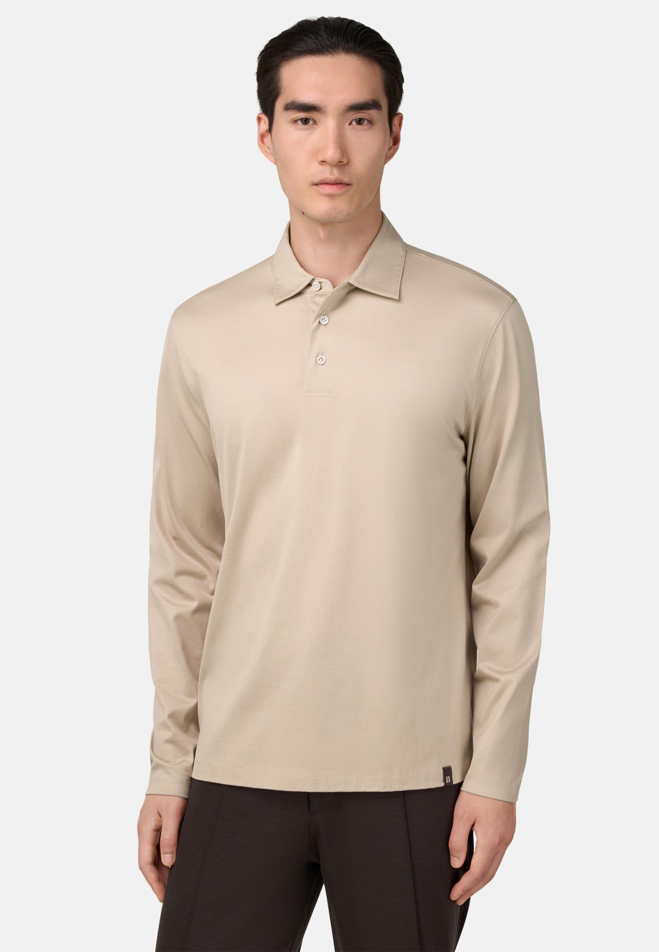BEIGE Cotton and Silk Blend Polo Shirt, Sand, medium