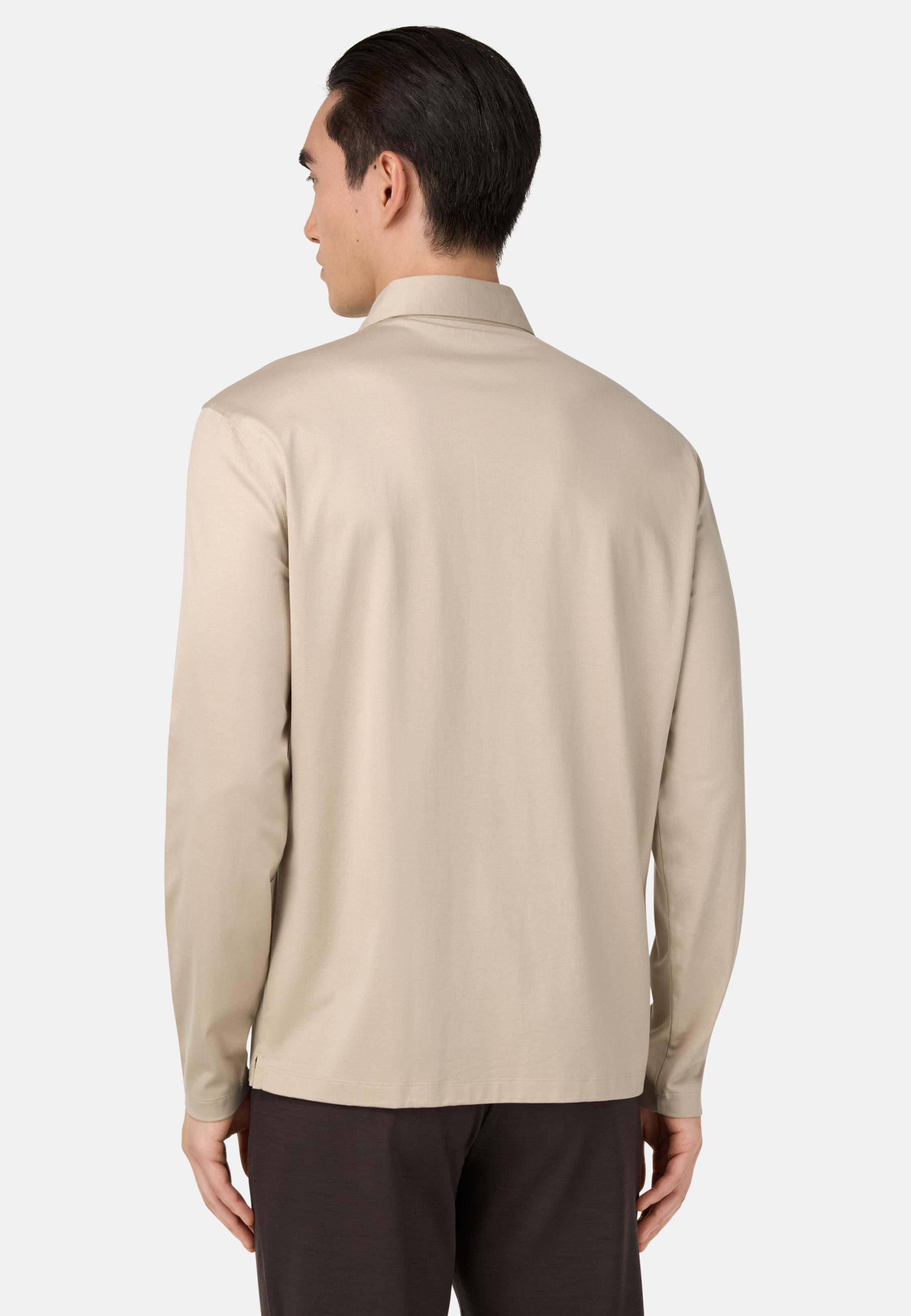BEIGE Cotton and Silk Blend Polo Shirt, Sand, large image number 1
