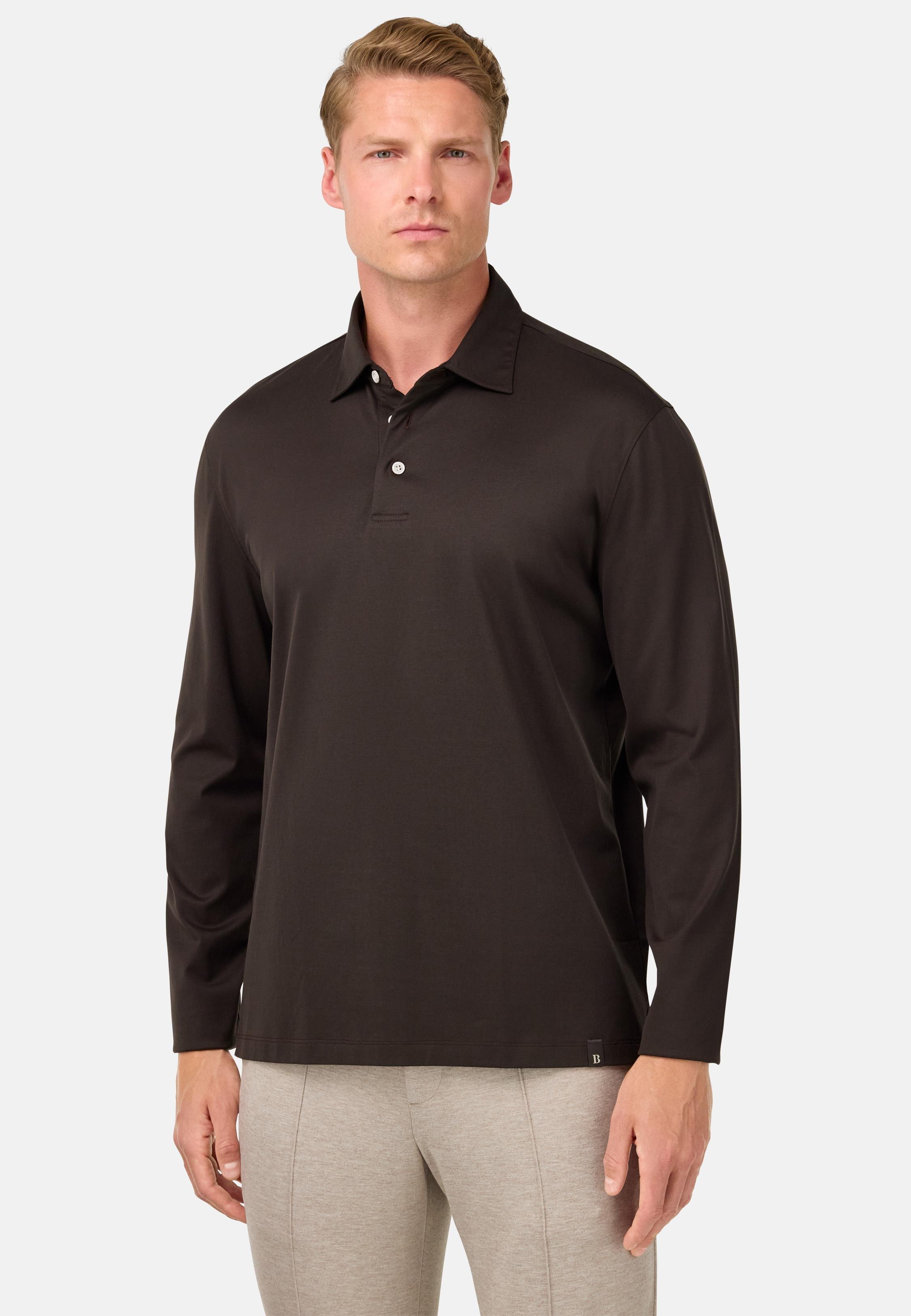 BROWN Cotton and Silk Blend Polo Shirt, , large image number 0