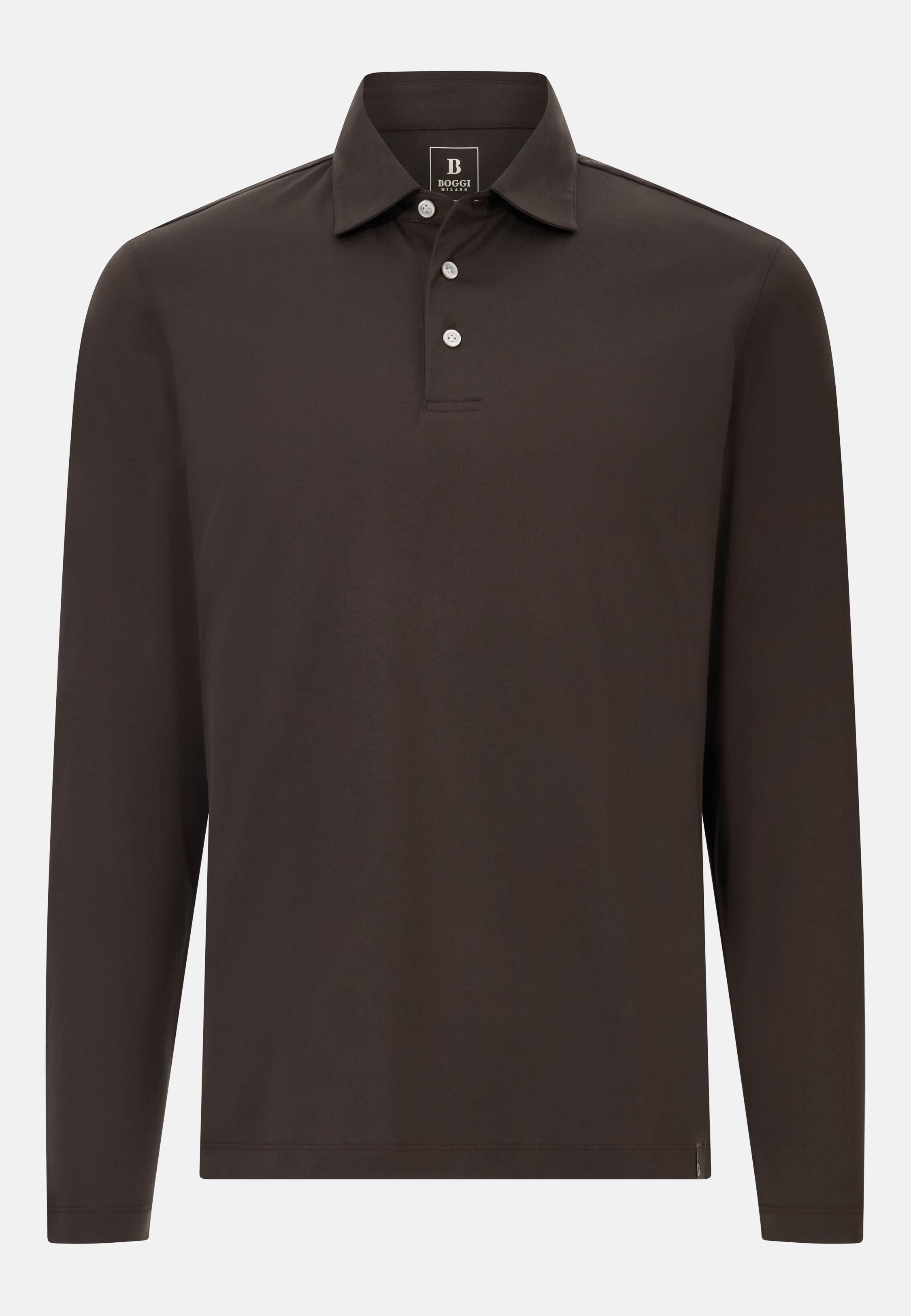 Cotton and Silk Blend Polo Shirt Brown, Brown, large image number 3