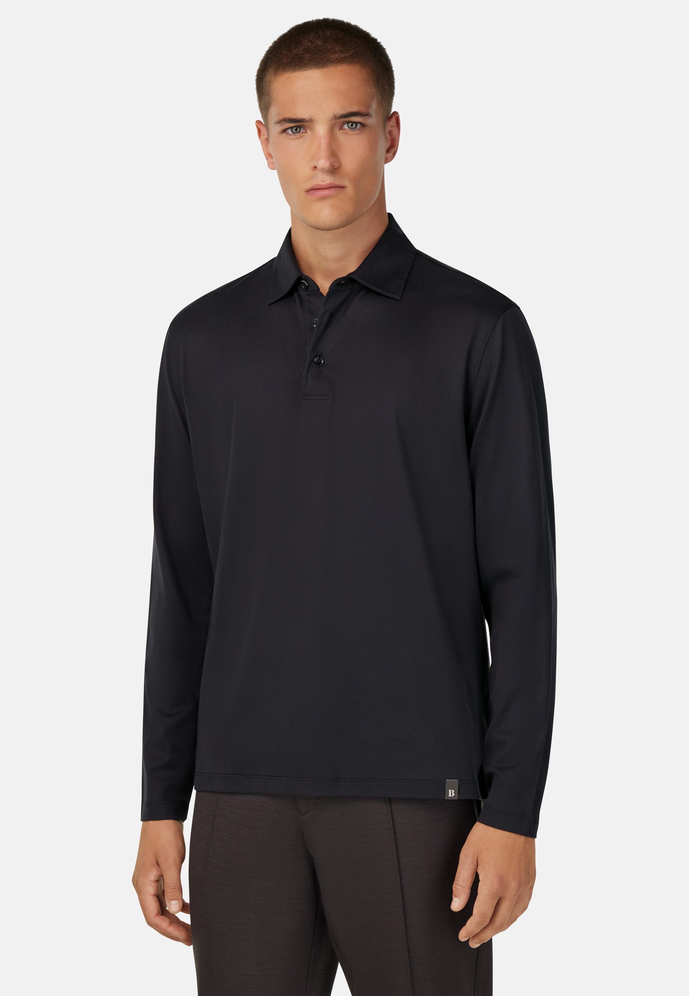 BLACK Cotton and Silk Blend Polo Shirt, , large image number 0