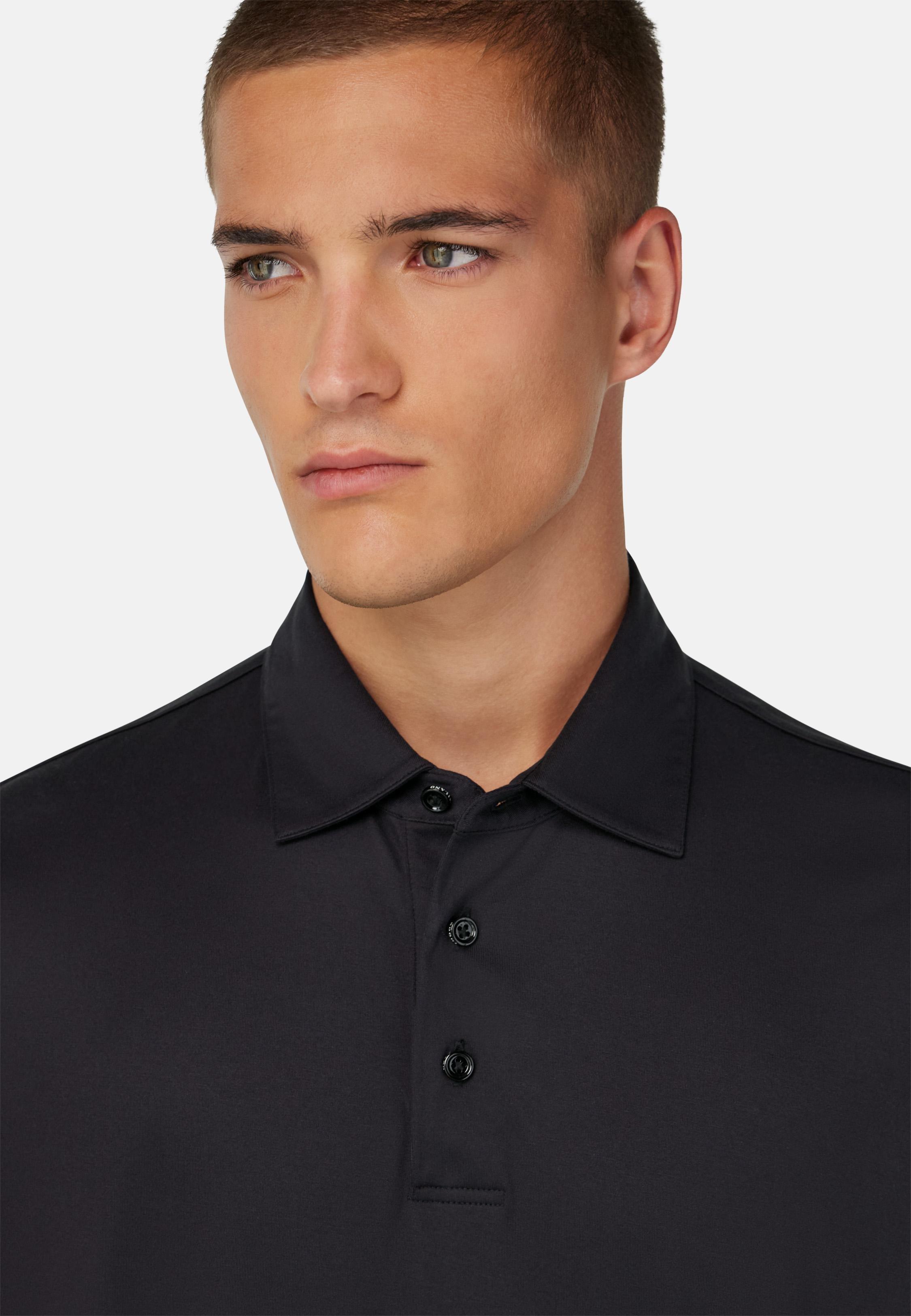 BLACK Cotton and Silk Blend Polo Shirt, , large image number 2