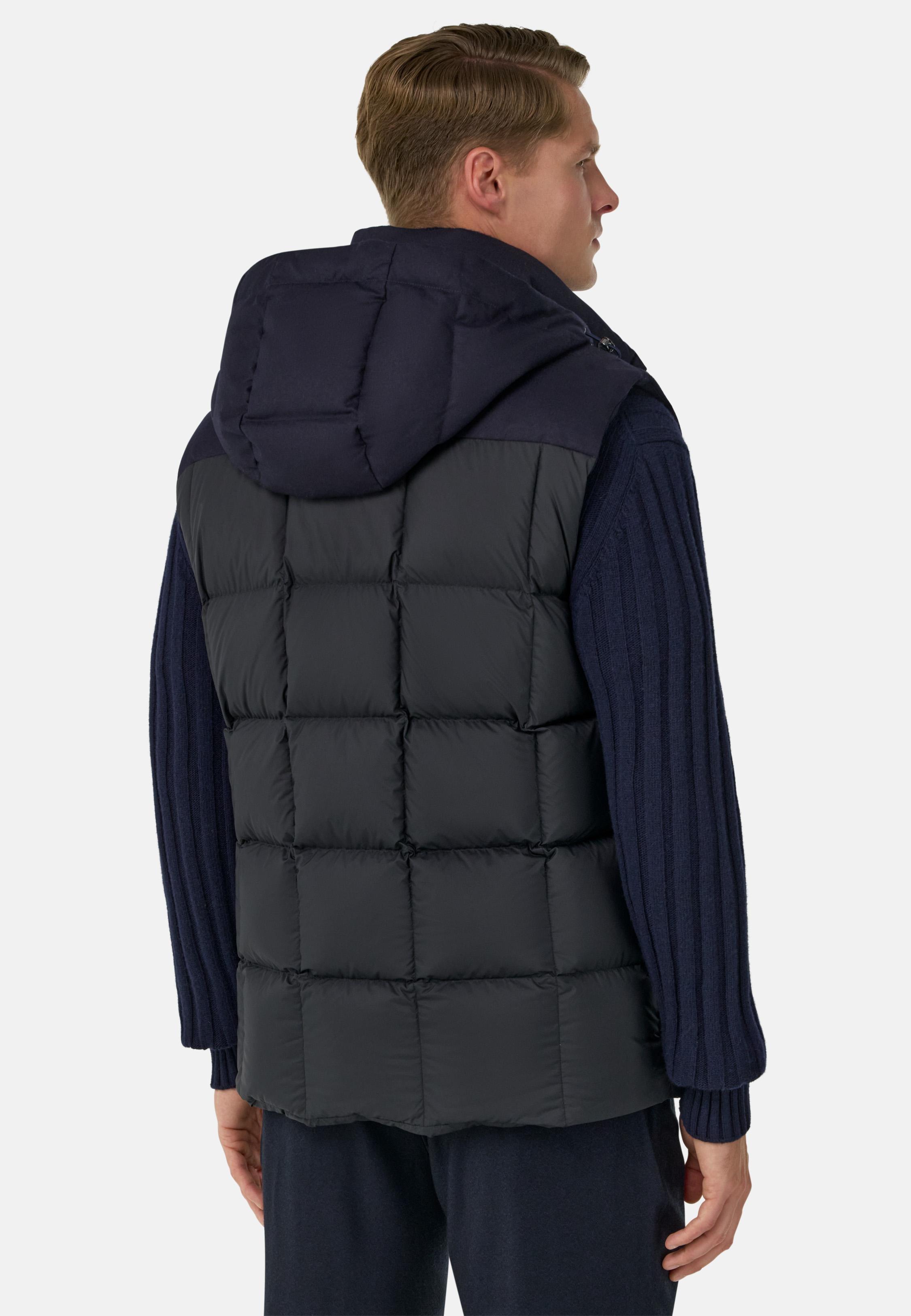 Down-Filled Flannel Gilet With Hood Blue, Navy blue, large image number 1