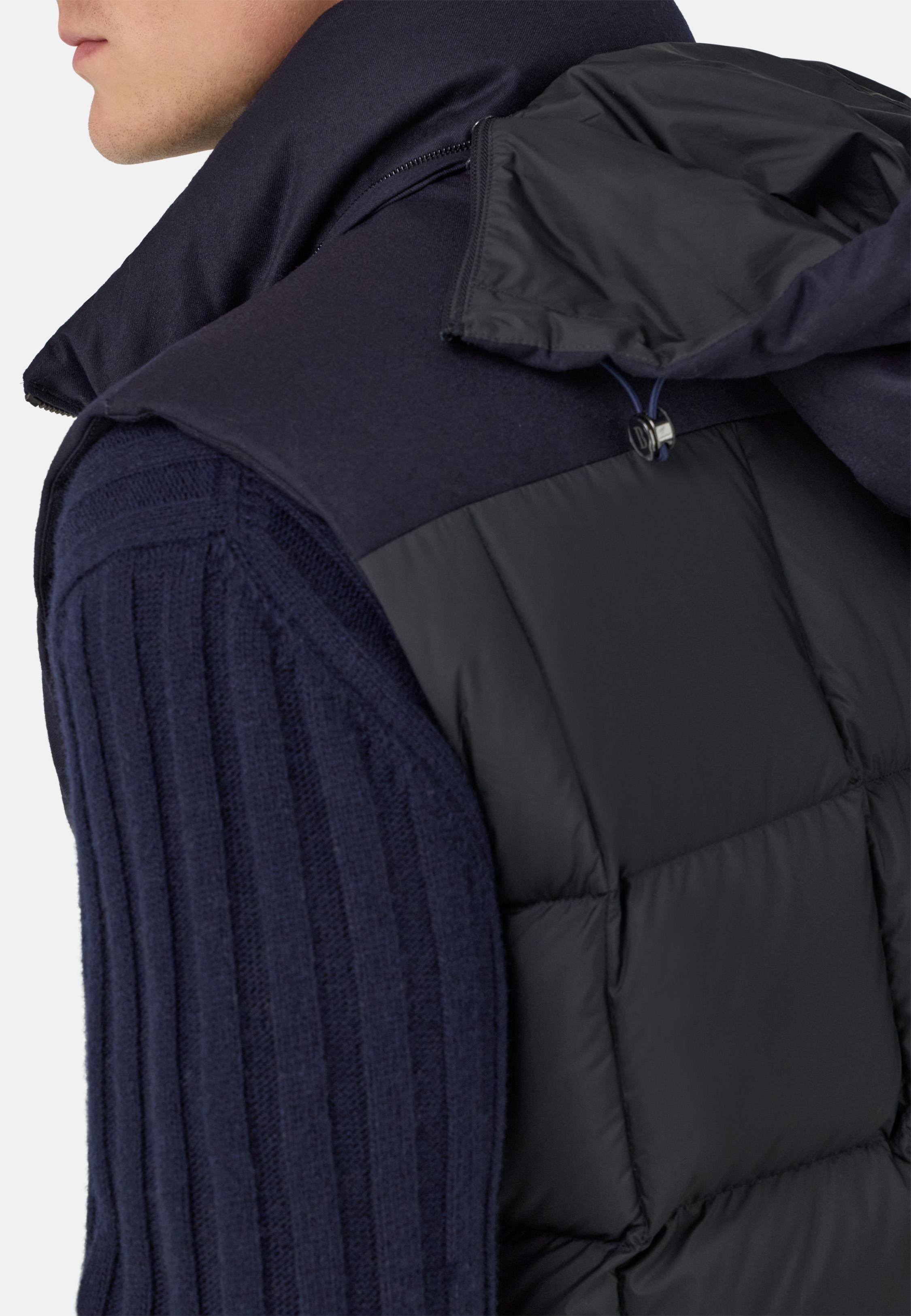 Down-Filled Flannel Gilet With Hood Blue, Navy blue, large image number 2