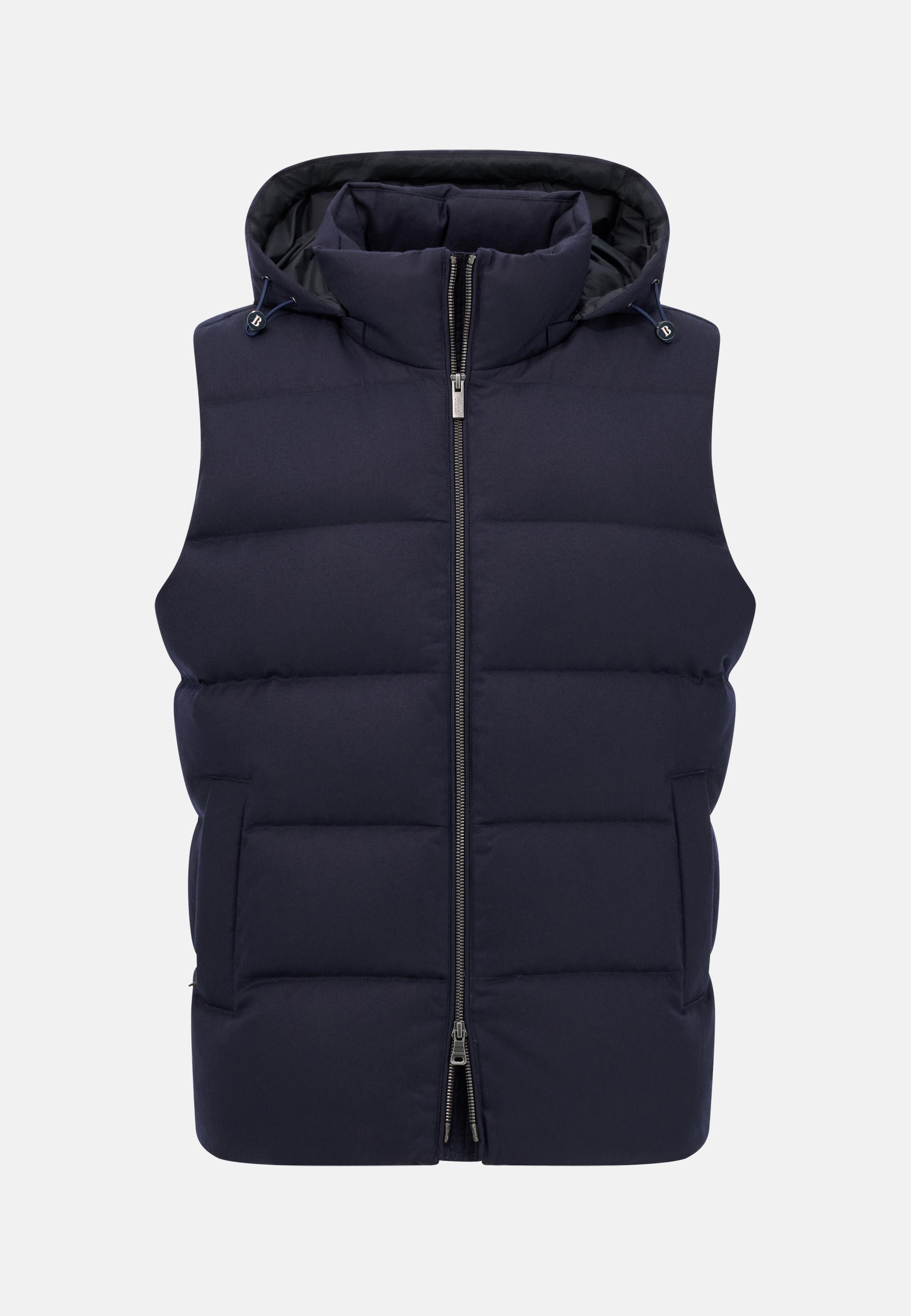 Down-Filled Flannel Gilet With Hood Blue, Navy blue, large image number 3