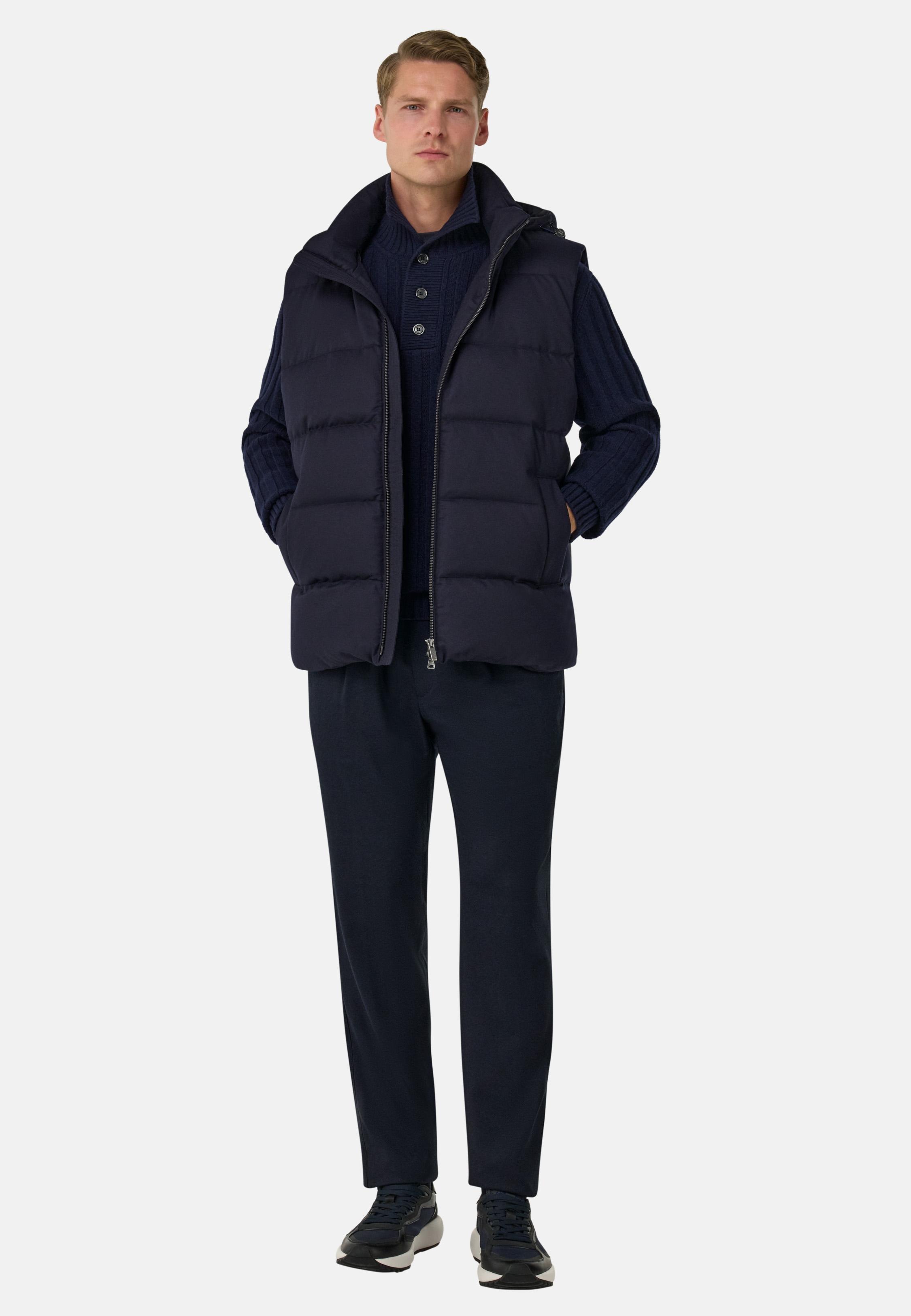 Down-Filled Flannel Gilet With Hood Blue, Navy blue, large image number 4
