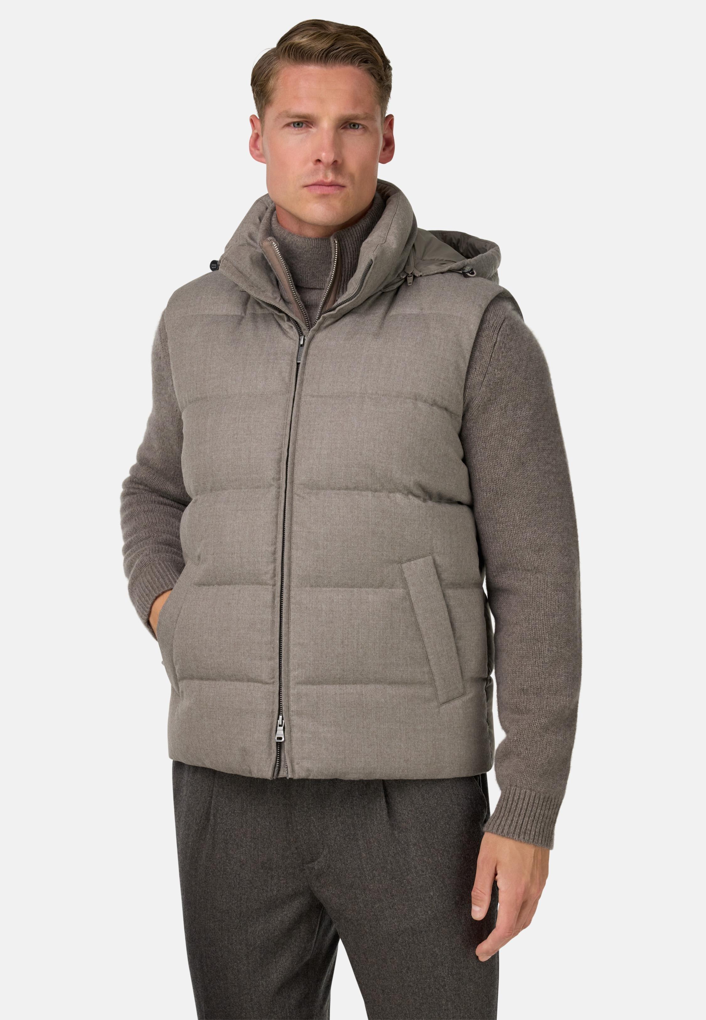 Down-Filled Flannel Gilet With Hood Beige, Sand, large image number 0