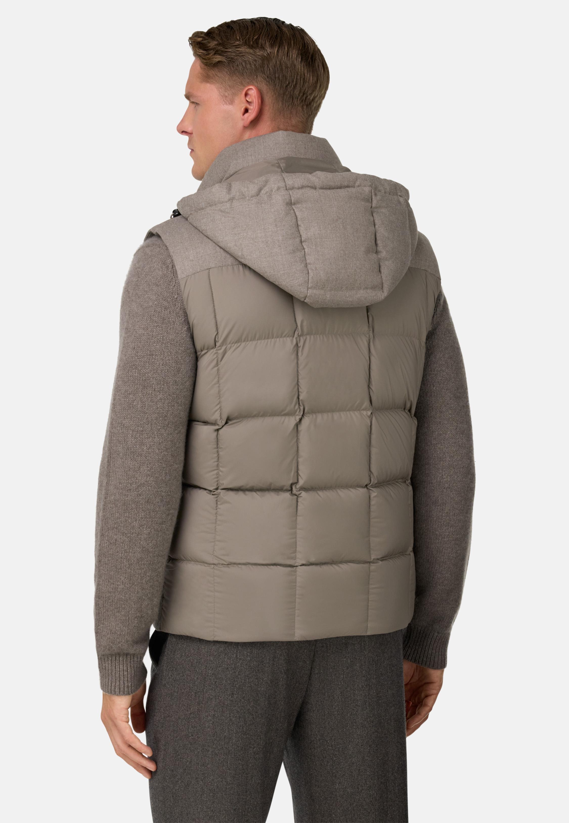 Down-Filled Flannel Gilet With Hood Beige, Sand, medium