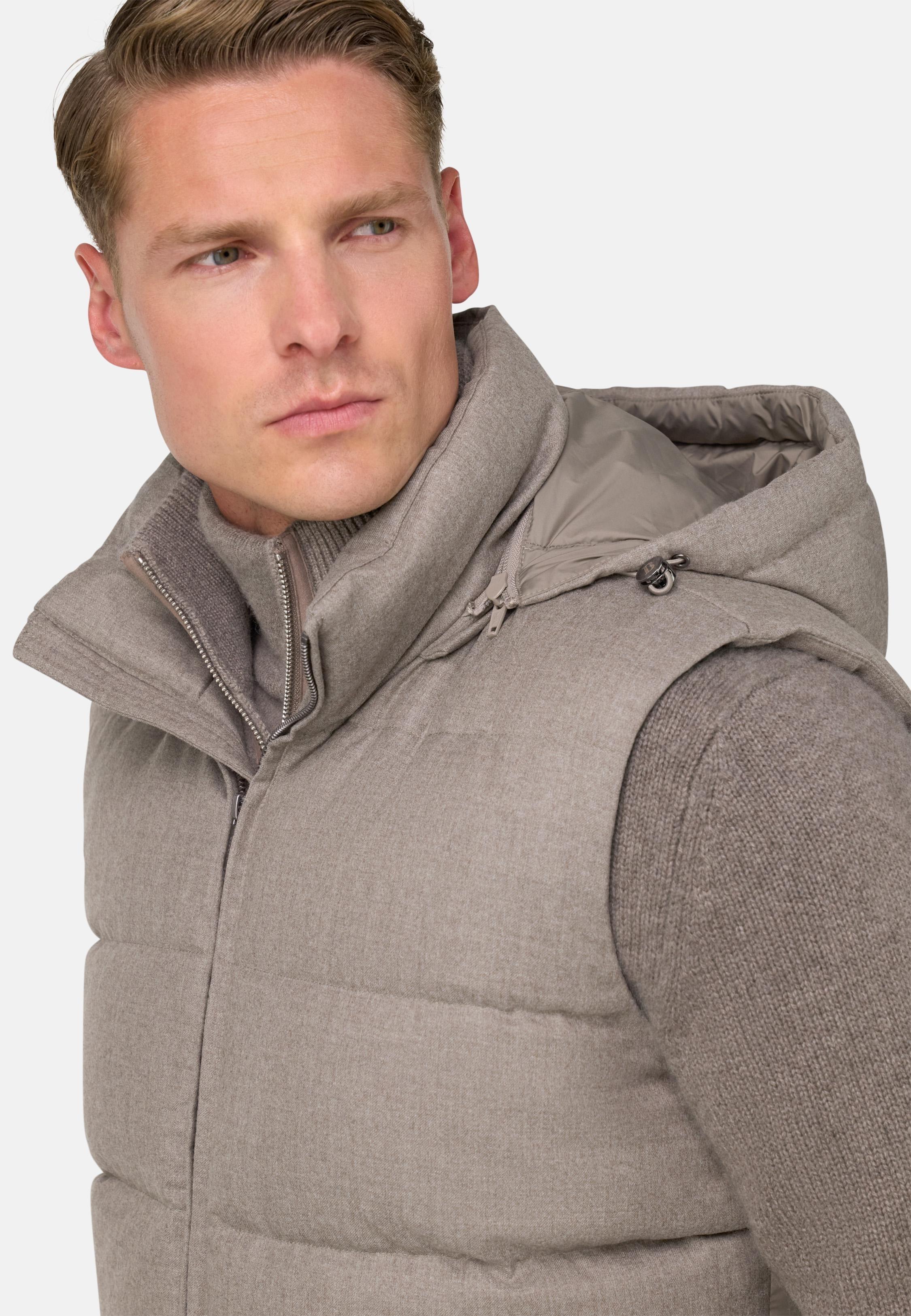Down-Filled Flannel Gilet With Hood Beige, Sand, large image number 2