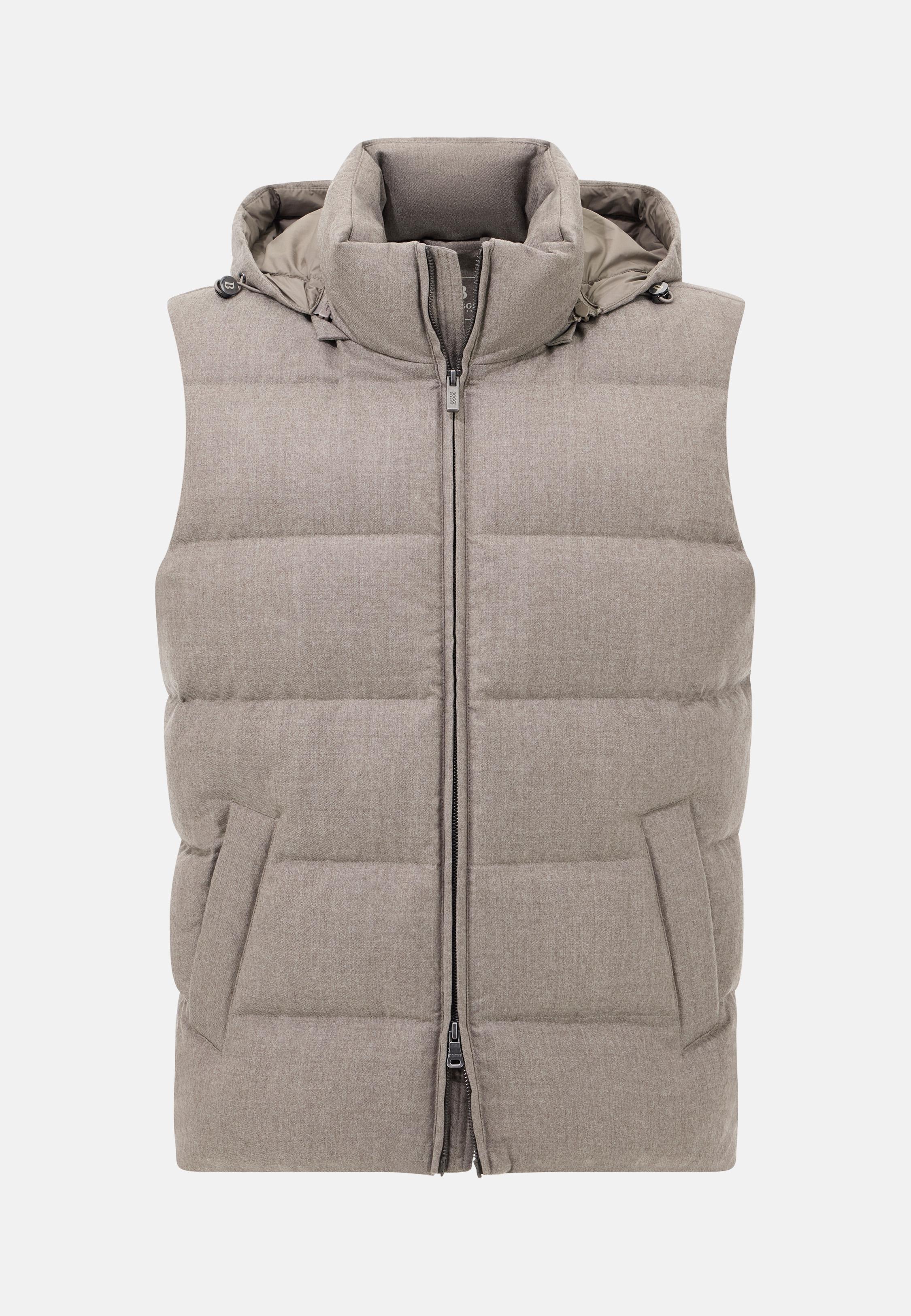 Down-Filled Flannel Gilet With Hood Beige, Sand, large image number 3