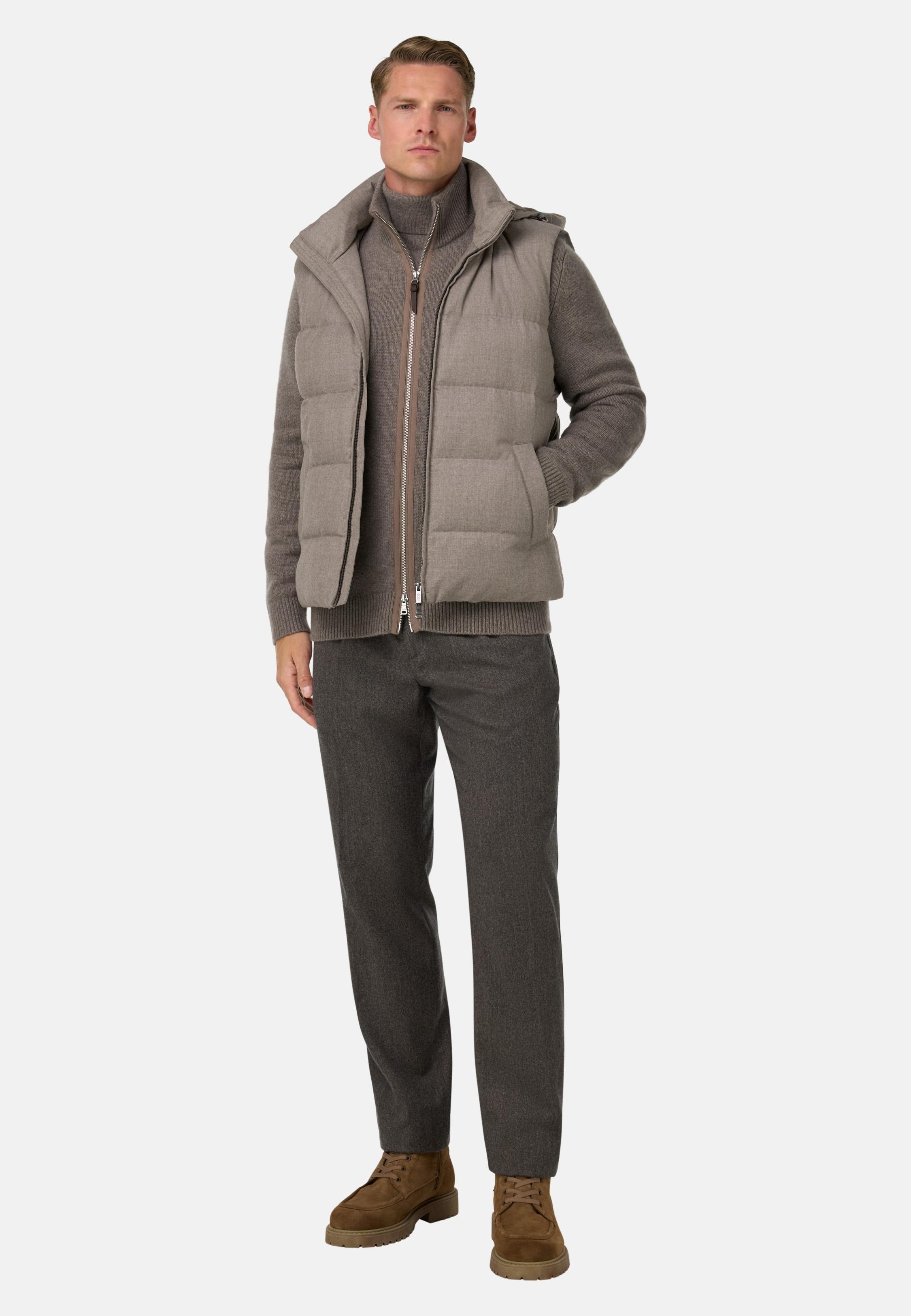 Down-Filled Flannel Gilet With Hood Beige, Sand, large image number 4