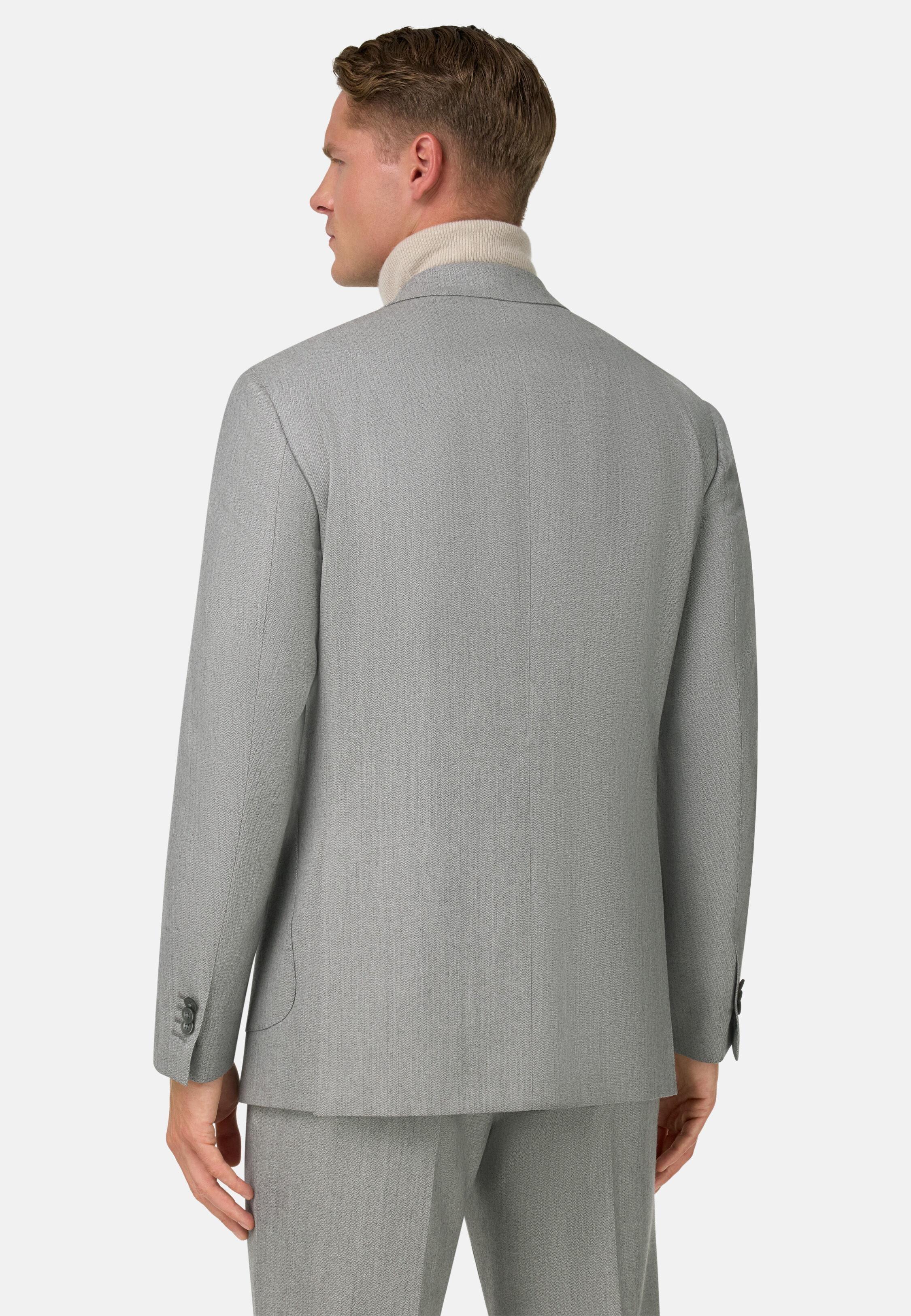 Herringbone Pure Wool Suit Grey, Light grey, large image number 3