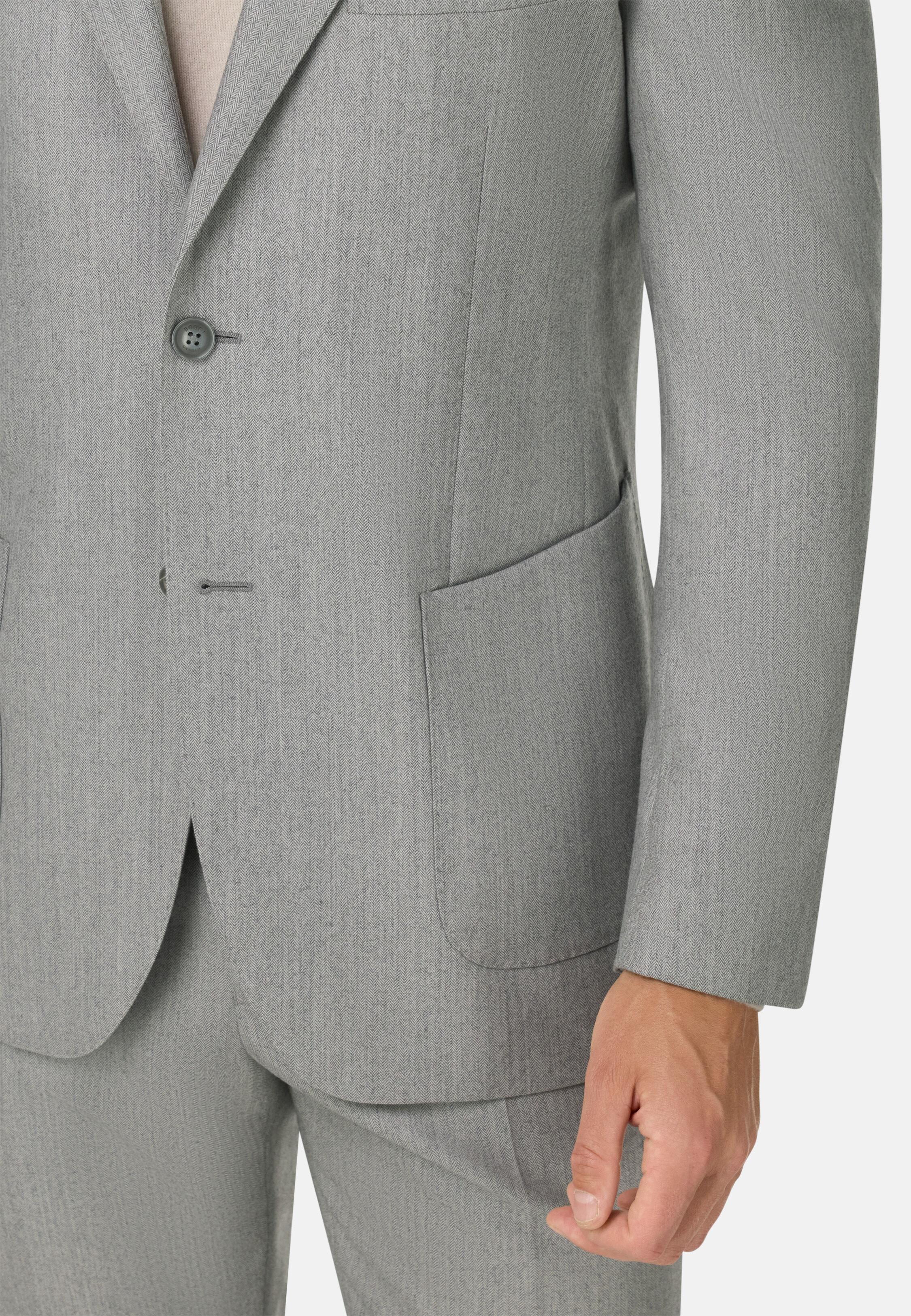Herringbone Pure Wool Suit Grey, Light grey, large image number 5