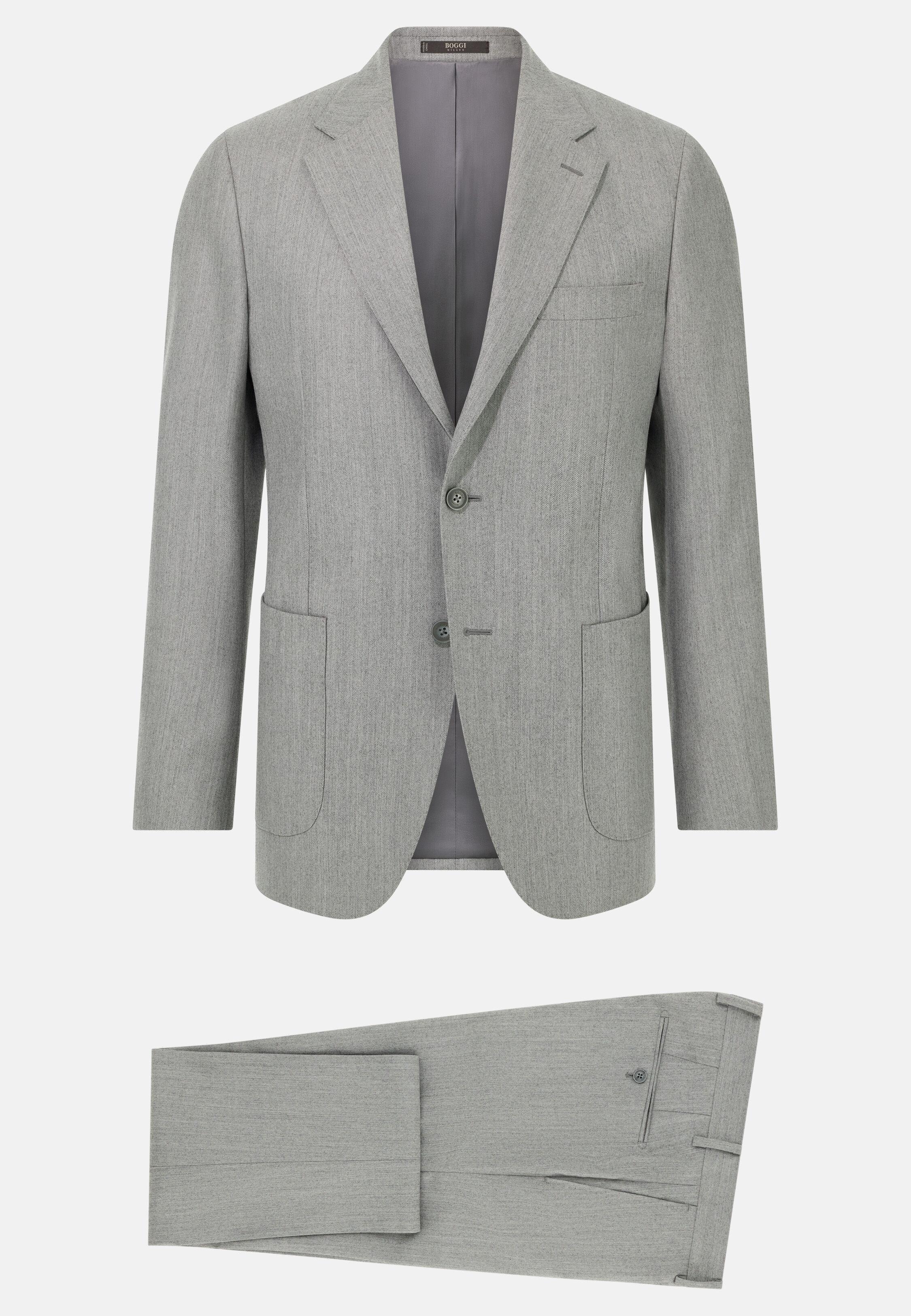 Herringbone Pure Wool Suit Grey, Light grey, large image number 7