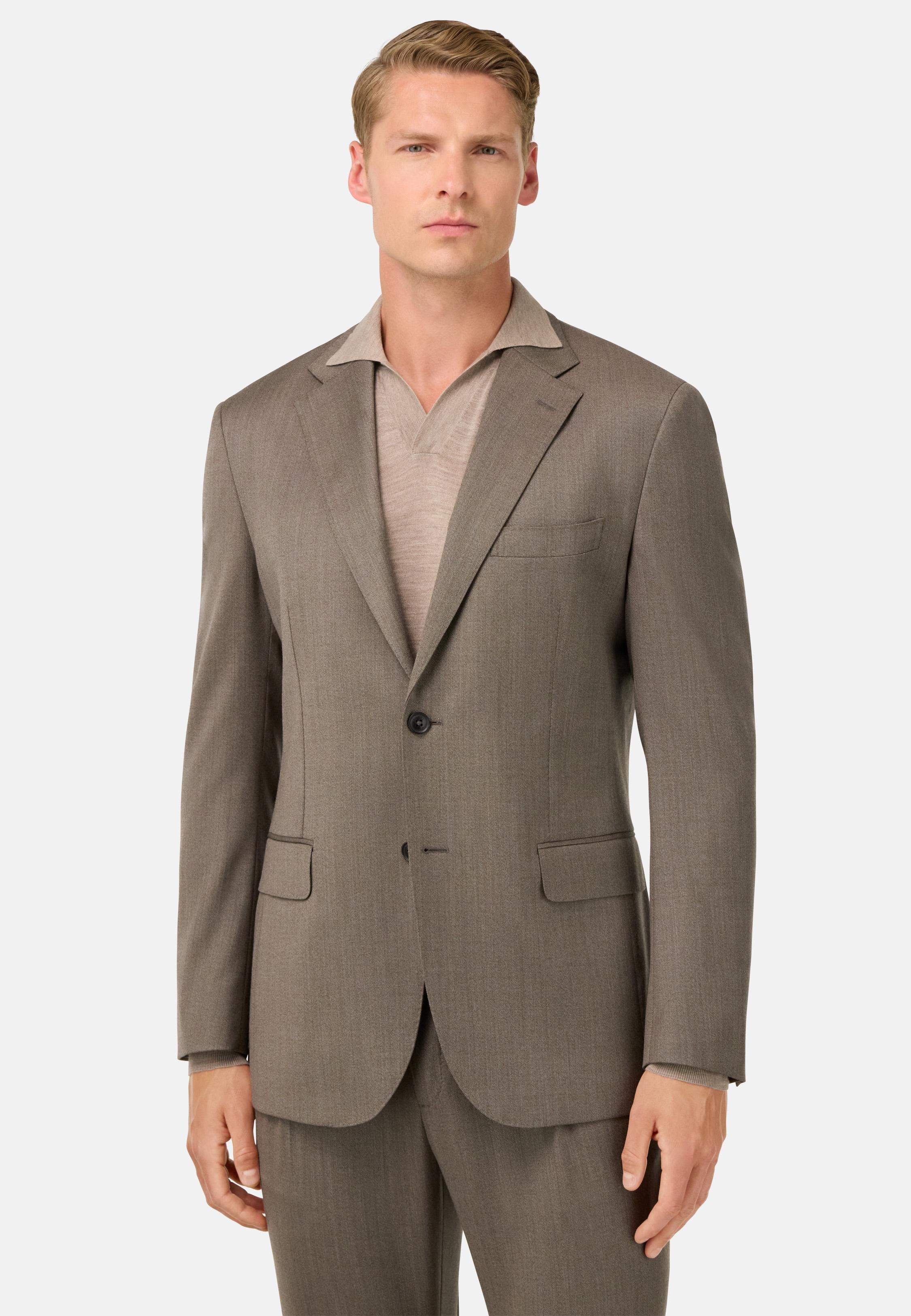 BROWN Diagonal Suit in Stretch Wool, , large image number 0
