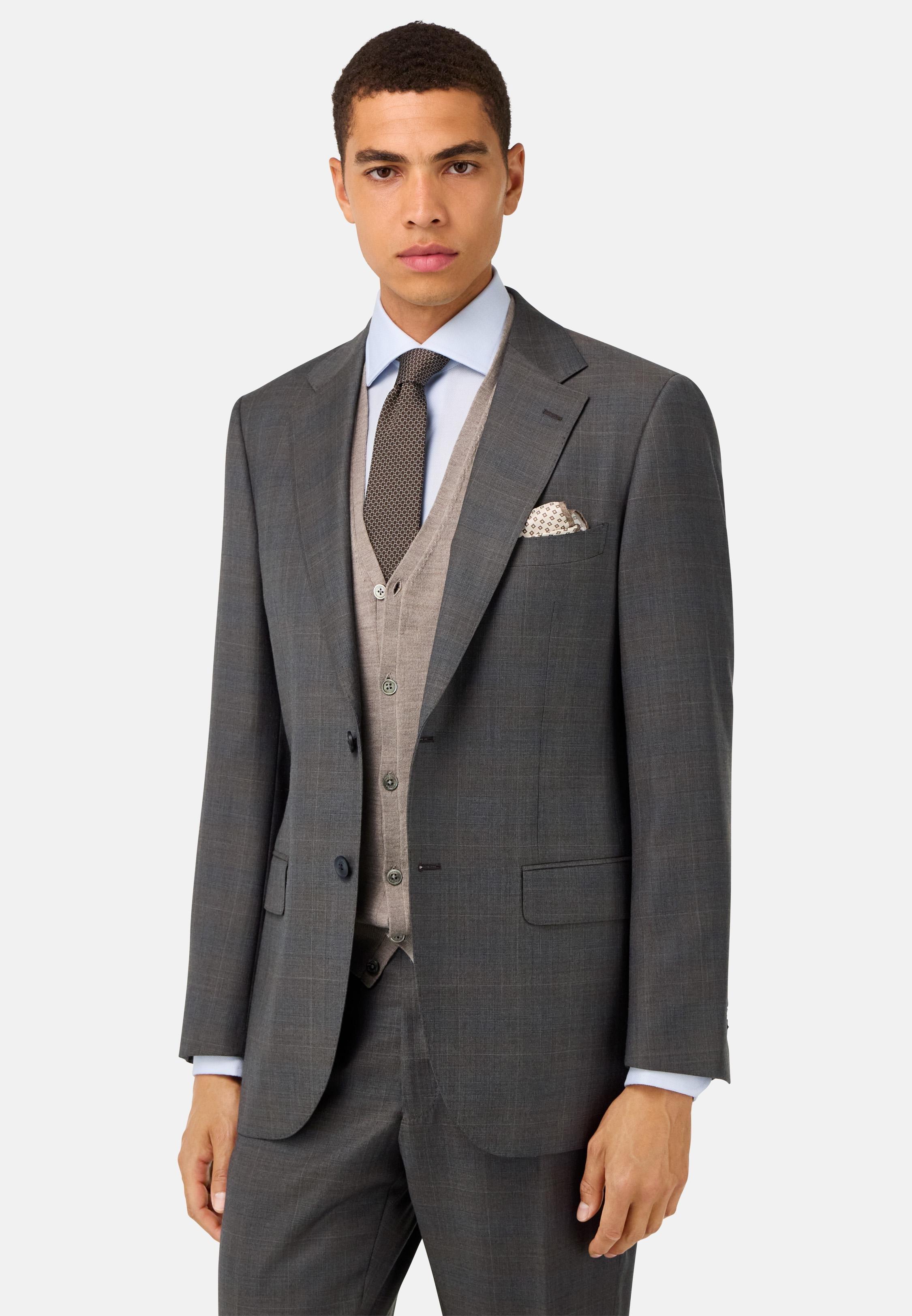 Prince of Wales Check Pure Wool Suit Brown, Brown, medium