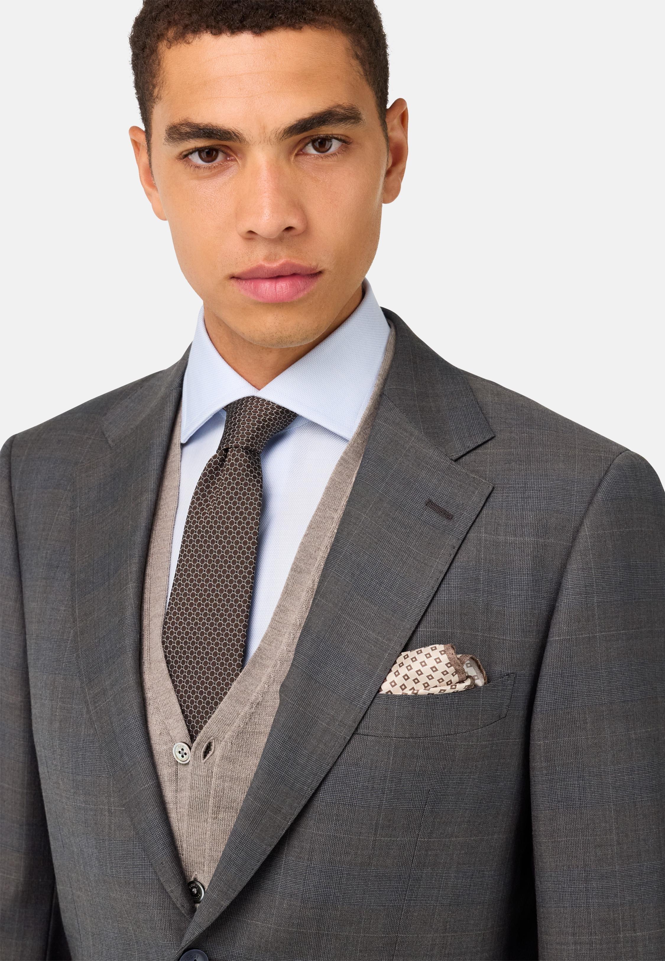 BROWN Prince of Wales Check Pure Wool Suit, , large image number 2