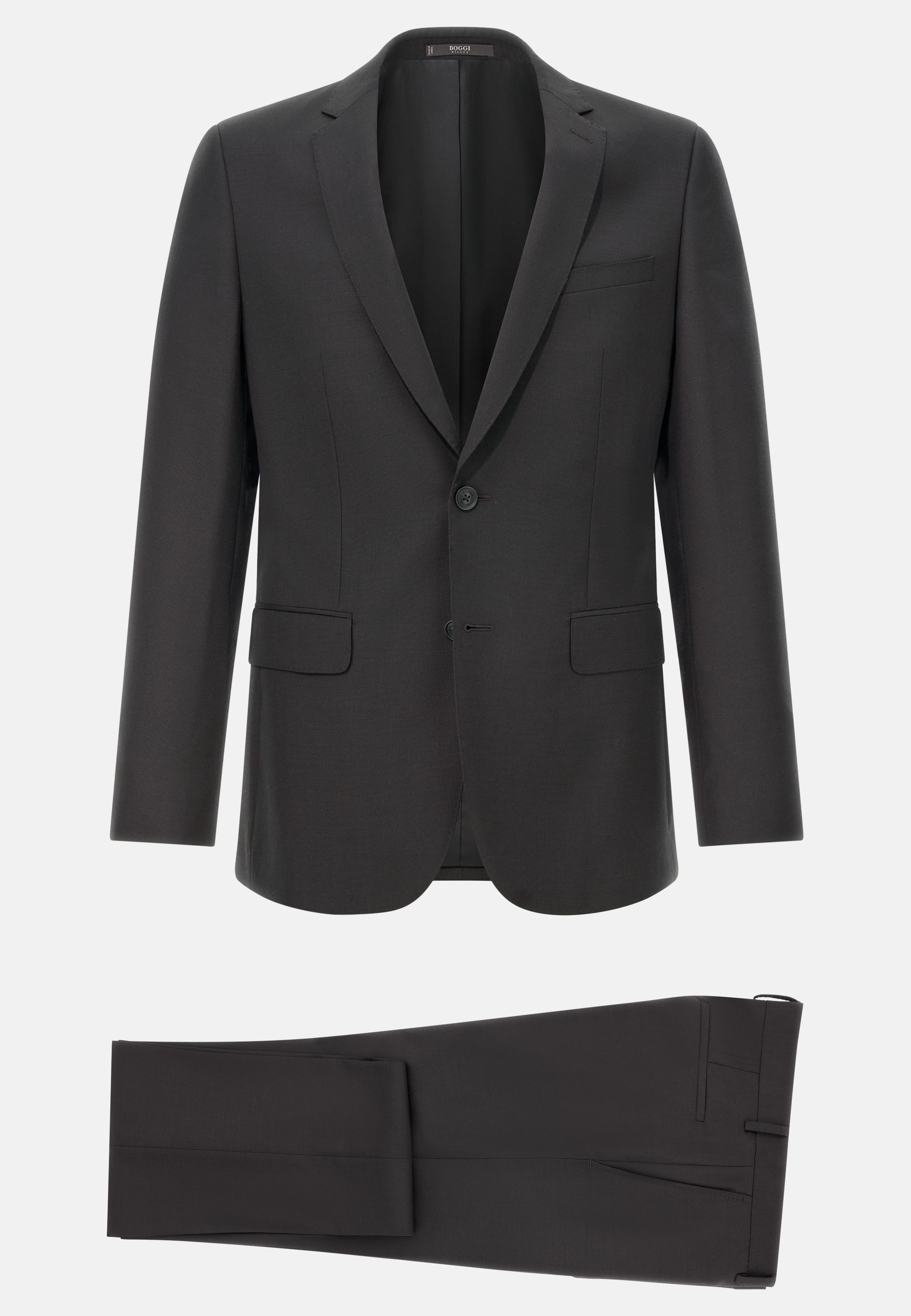 Micro Pattern Suit in Natural Stretch Wool Brown, Dark brown, medium