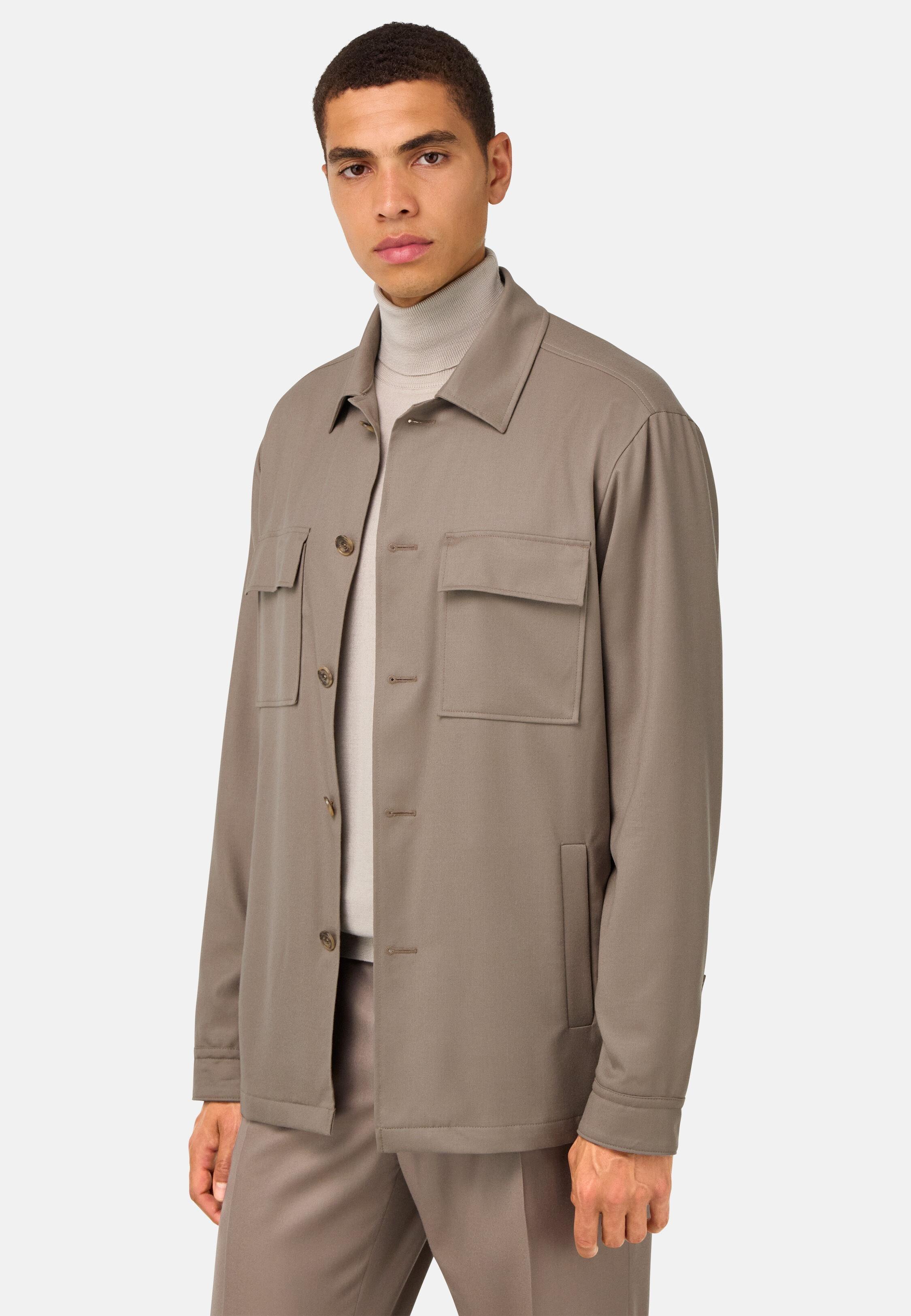 Link Shirt Jacket In Wool Flannel Beige, Beige, large image number 0