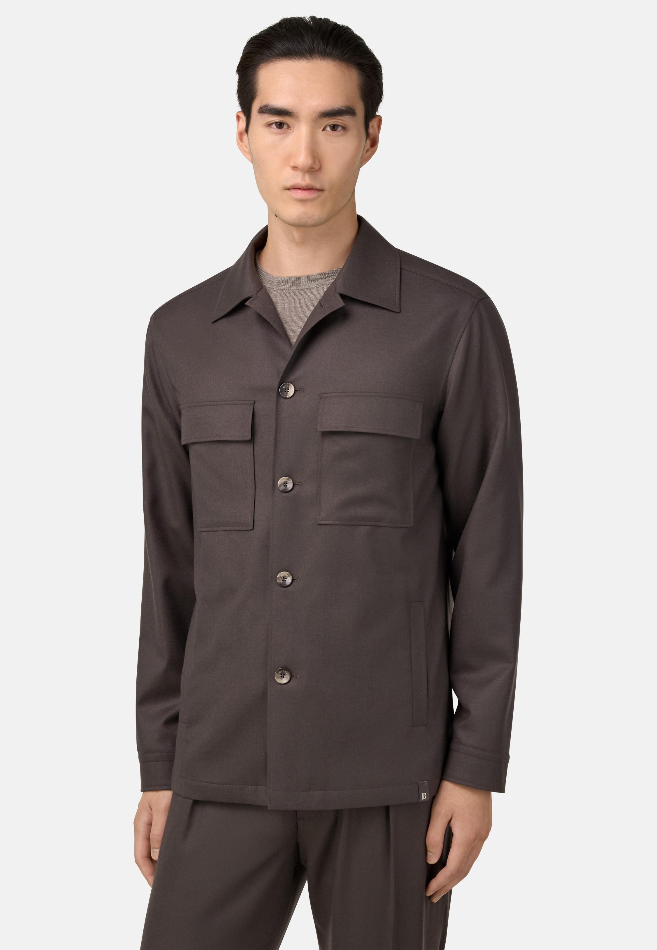 Link Shirt Jacket In Wool Flannel Brown, Brown, medium