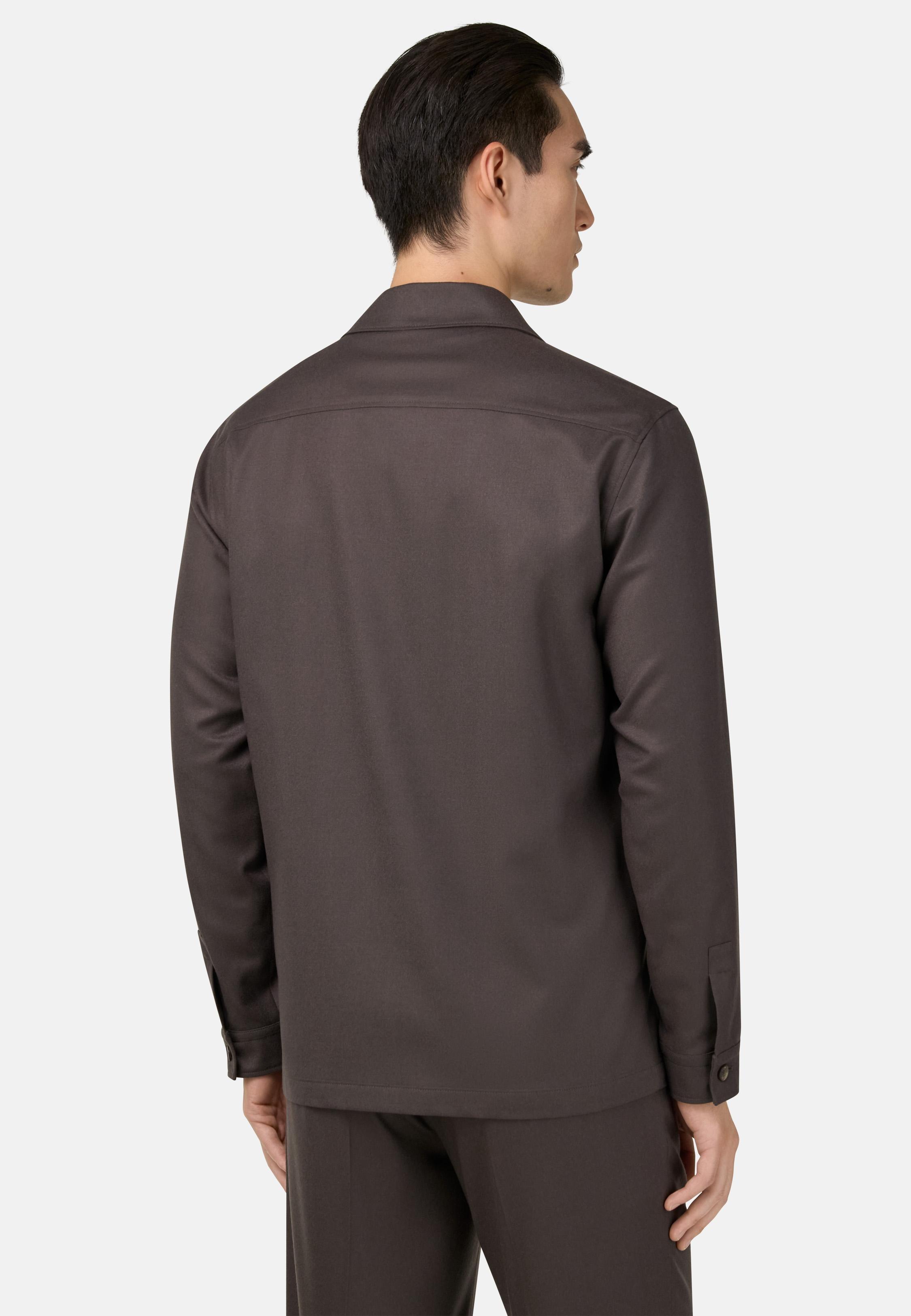 Link Shirt Jacket In Wool Flannel Brown, Brown, medium