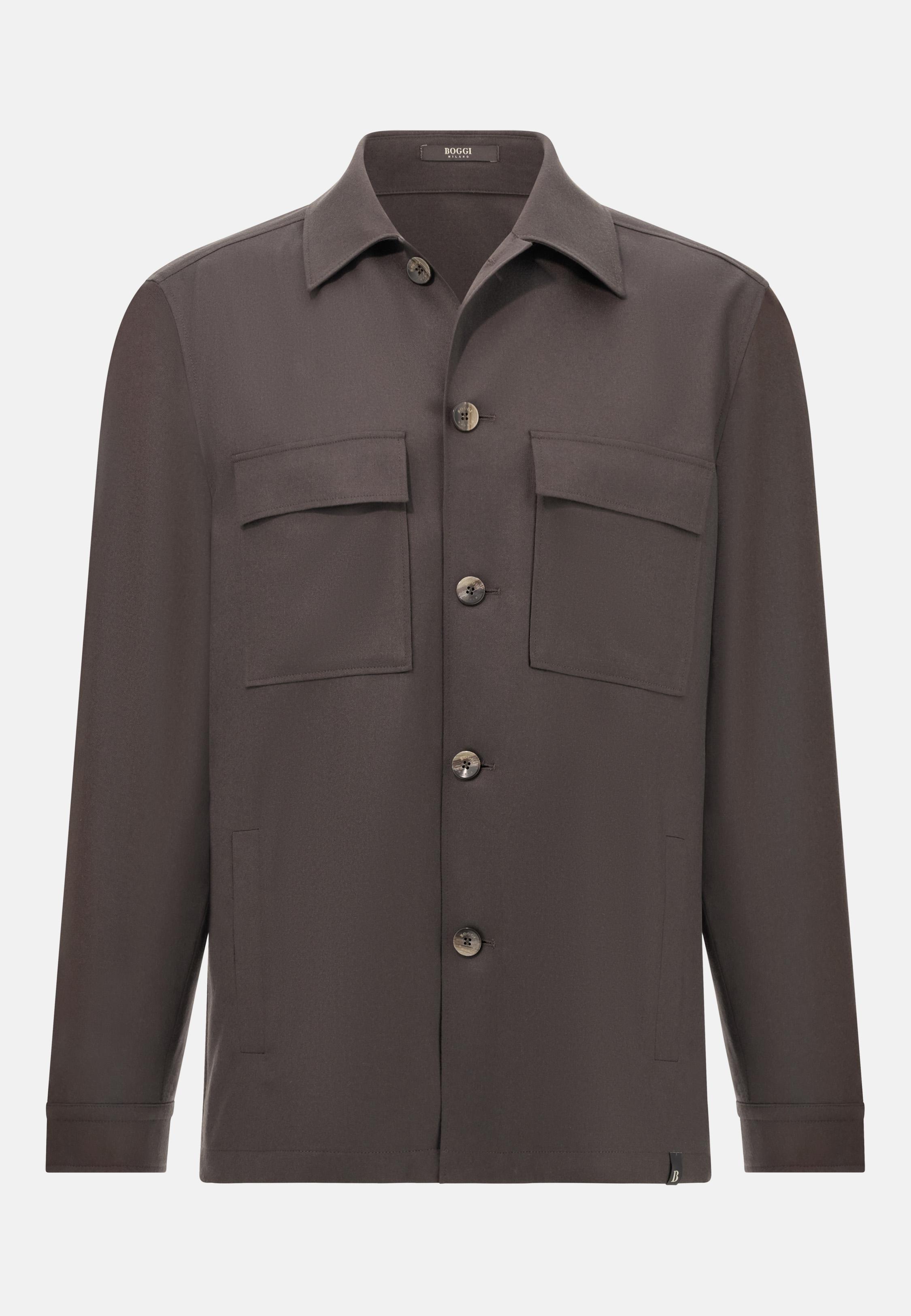 Link Shirt Jacket In Wool Flannel Brown, Brown, large image number 3