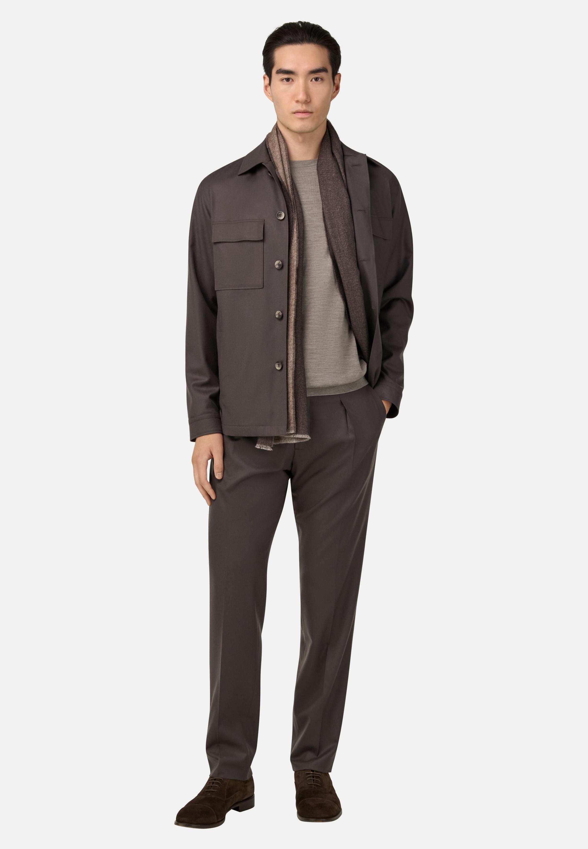 Link Shirt Jacket In Wool Flannel Brown, Brown, large image number 4