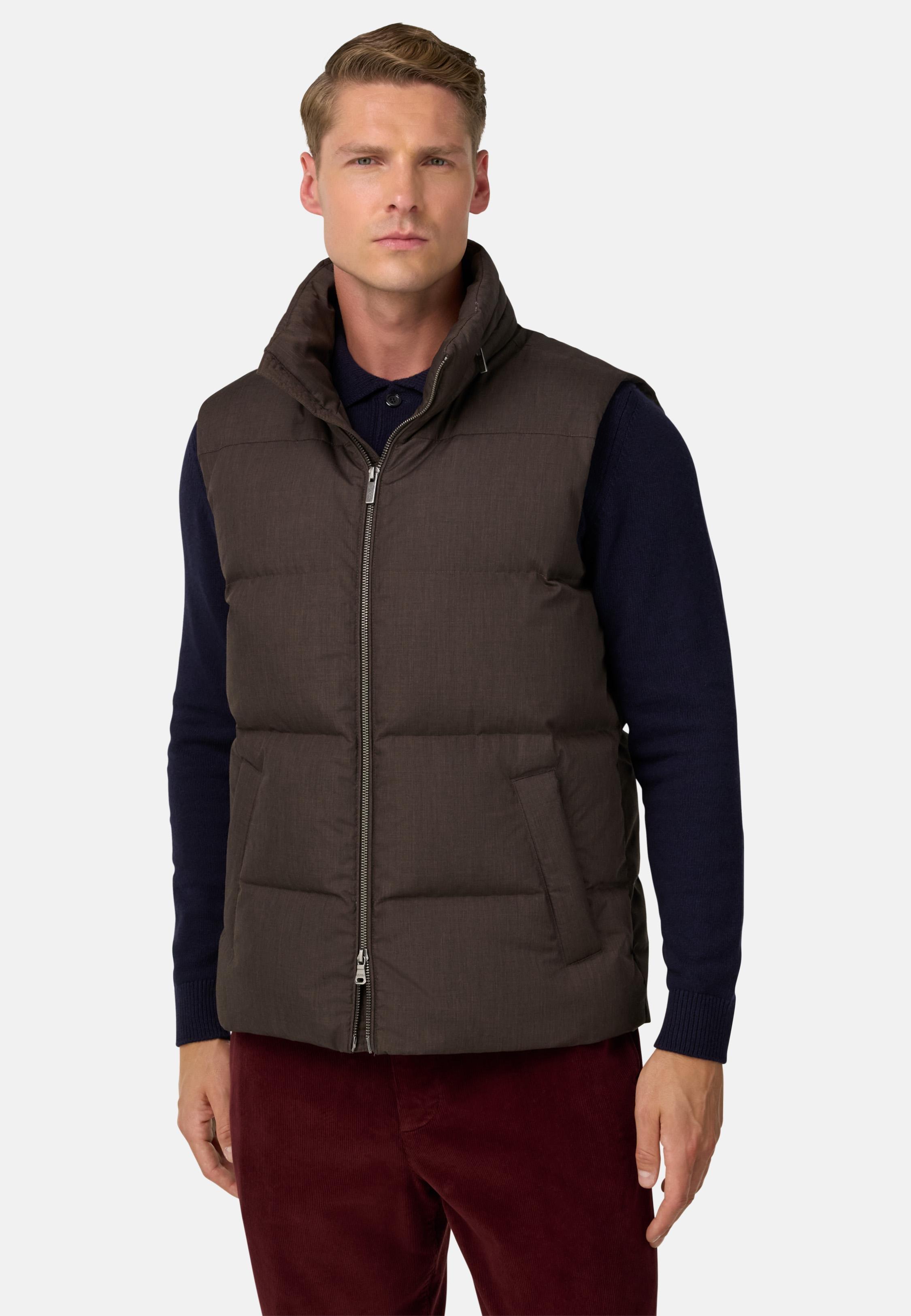Gilet In Technical Fabric With Goose Down Brown, Brown, medium