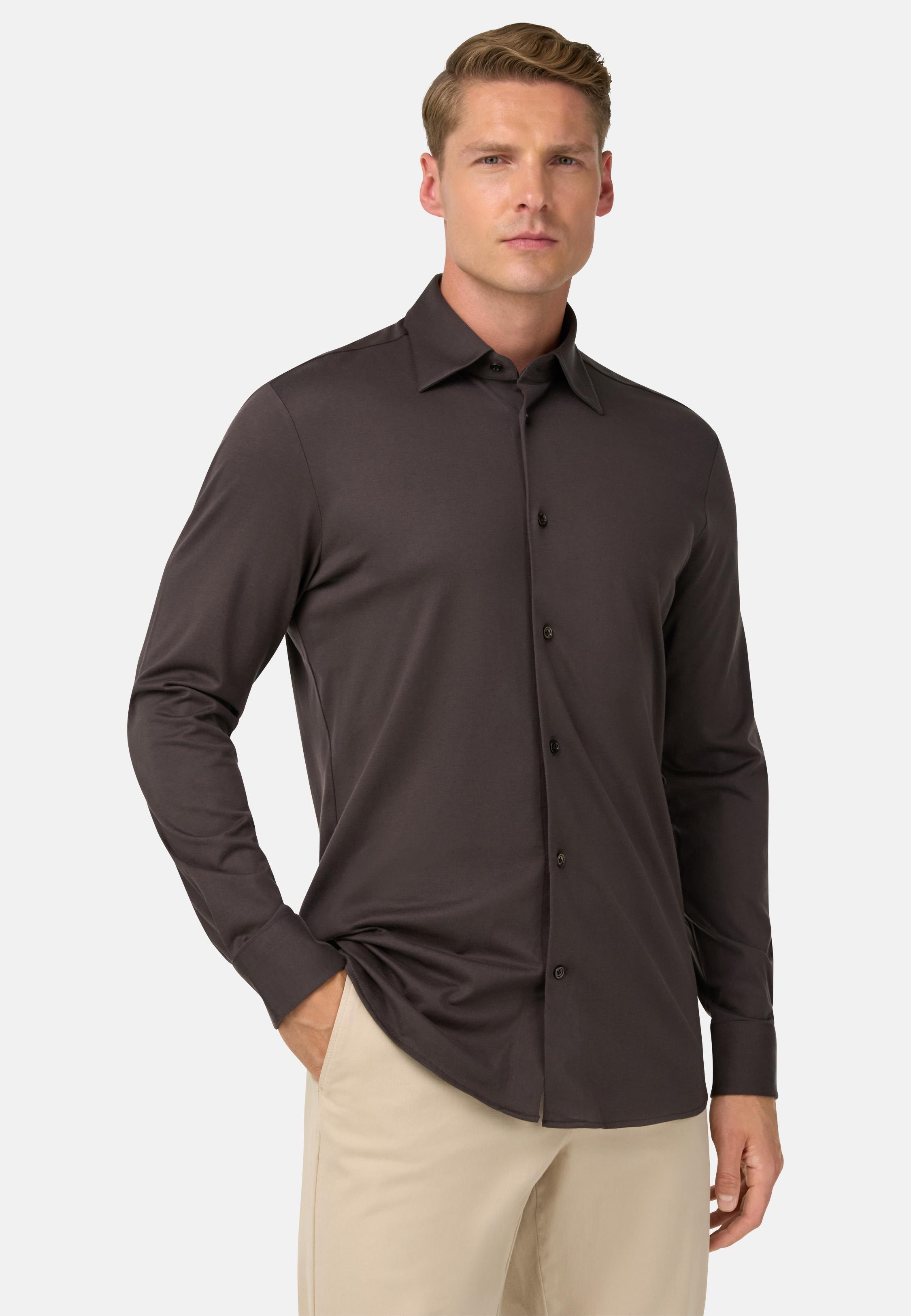 Regular Fit Cotton And Silk Polo Shirt Brown, Brown, large image number 0