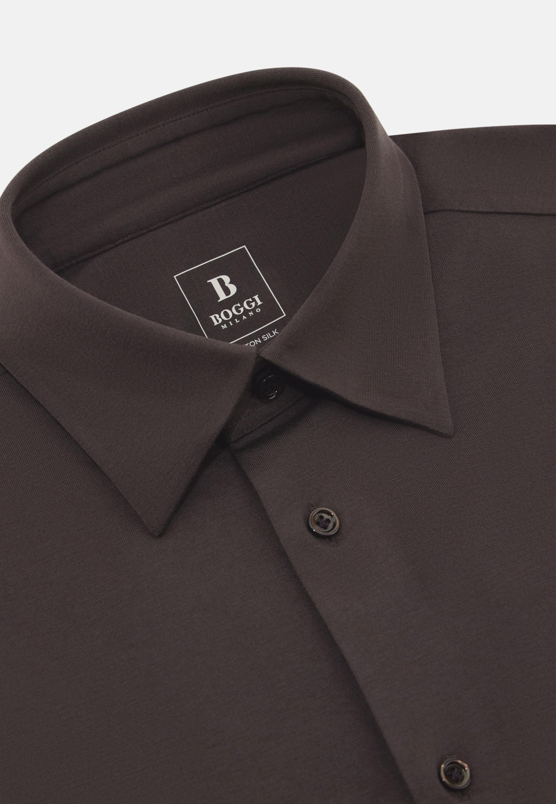 Regular Fit Cotton And Silk Polo Shirt Brown, Brown, large image number 3